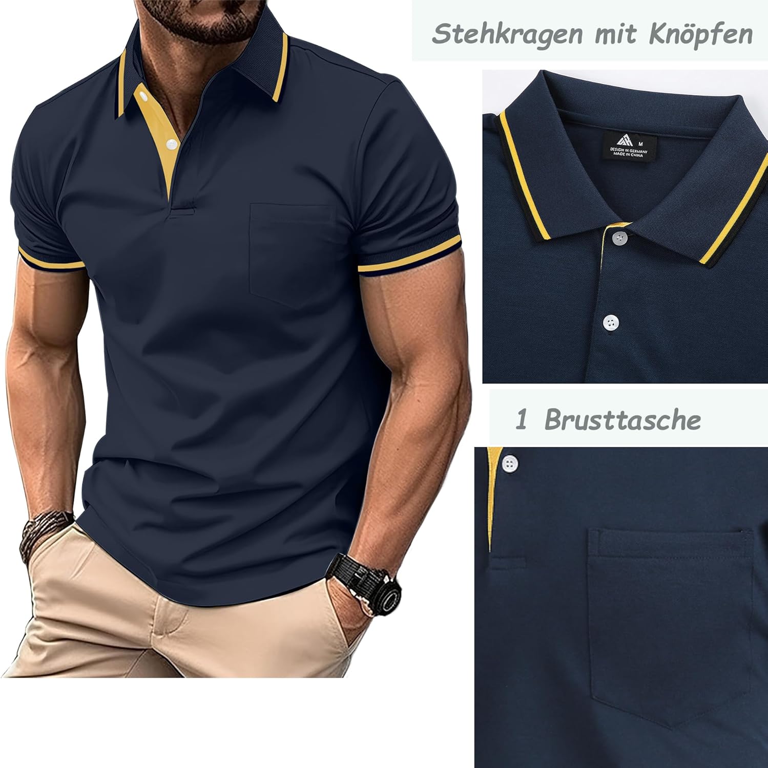 Detalle 2 de LLdress Polo Uomo Maniche Corte – Pacco da 3 Polo da Golf/Tennis Traspirante, Leggera