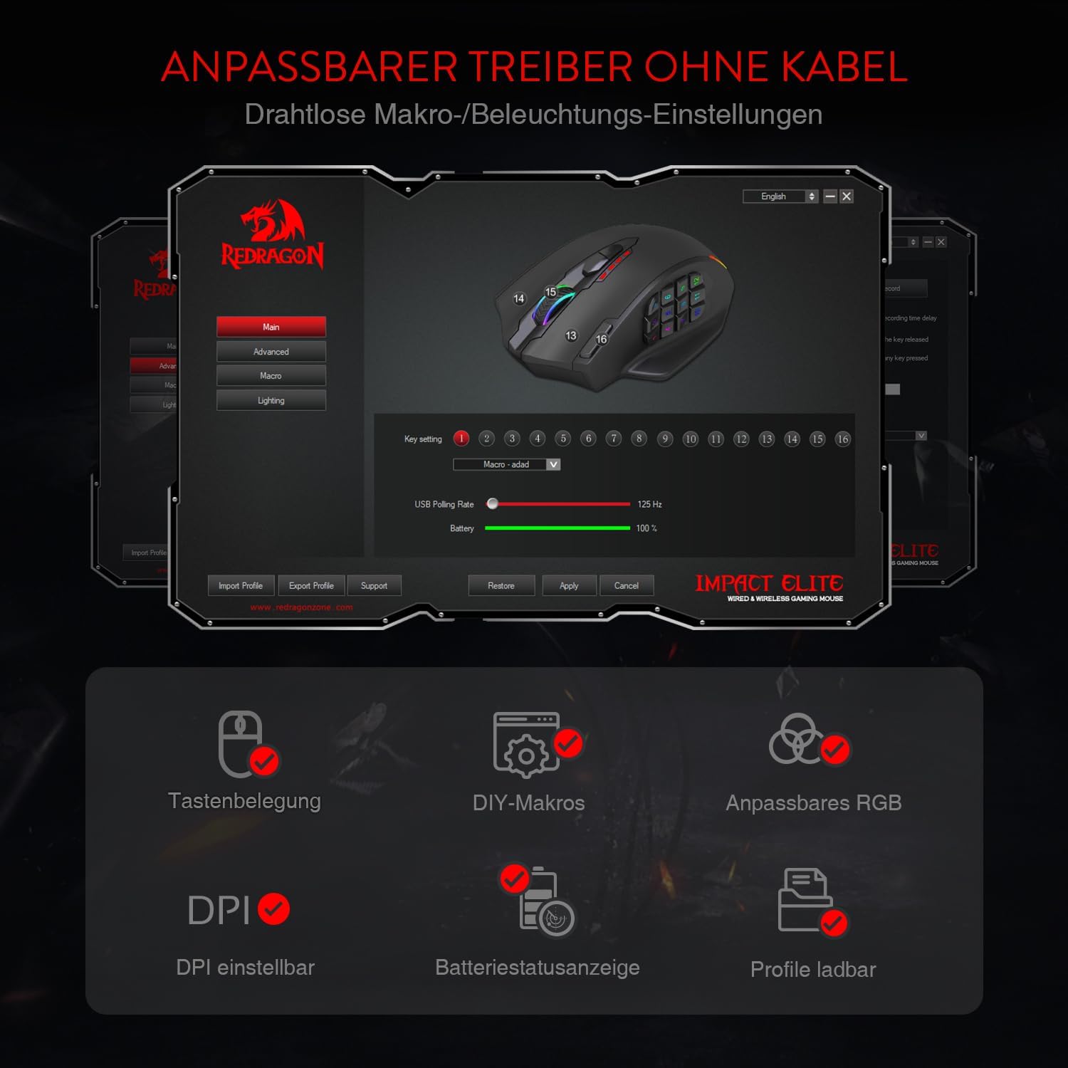 Thumbnail 6 de Redragon M913 Impact Elite Wireless Gaming Maus 16000 DPI MMO-Maus
