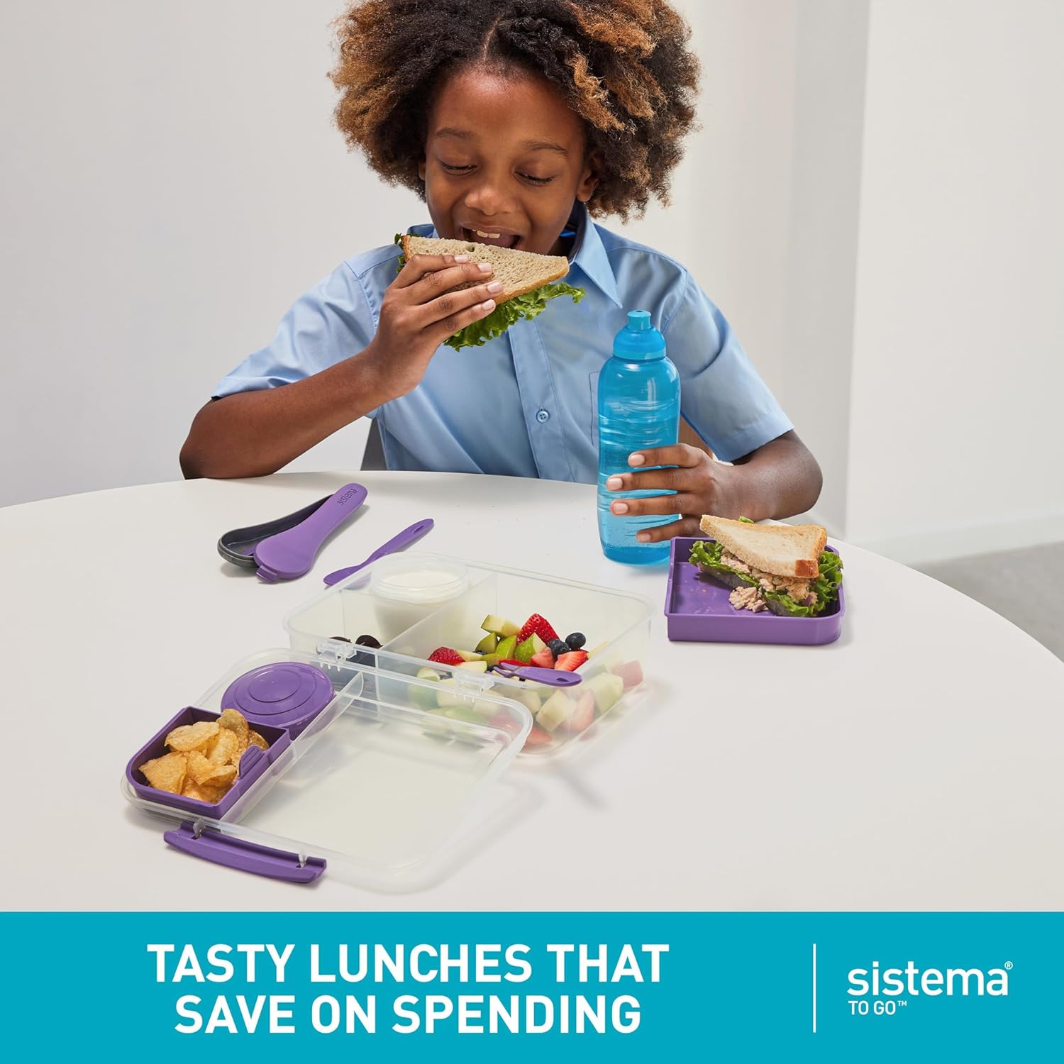 Detalle de Sistema Bento Box Lunch (Minty Teal) Bento school lunch box with compartments, 1.65 L
