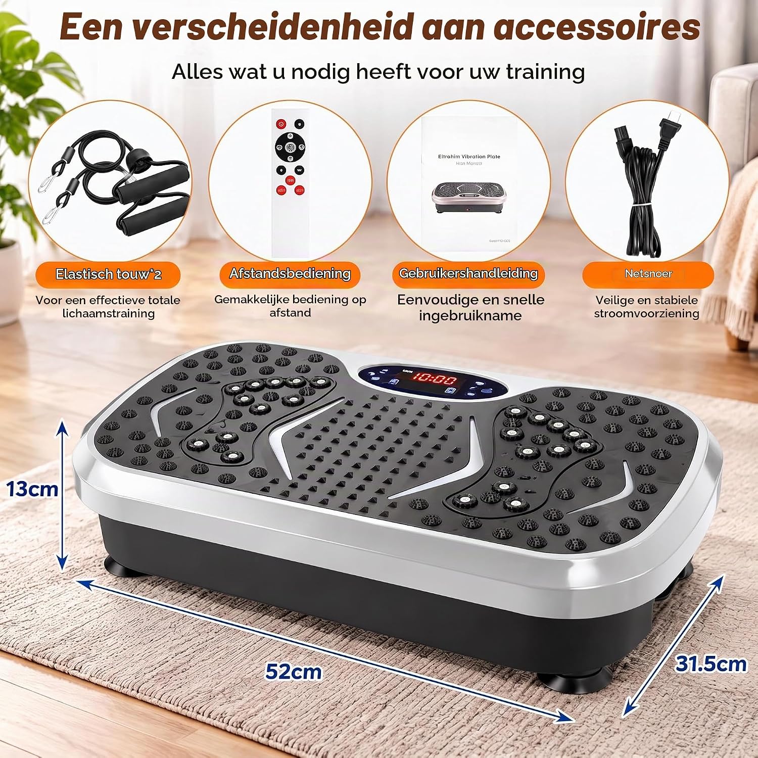 Detalle de TLGREEN TQ-0103 trilplaat met 99 niveaus, 5 programma’s en afstandsbediening