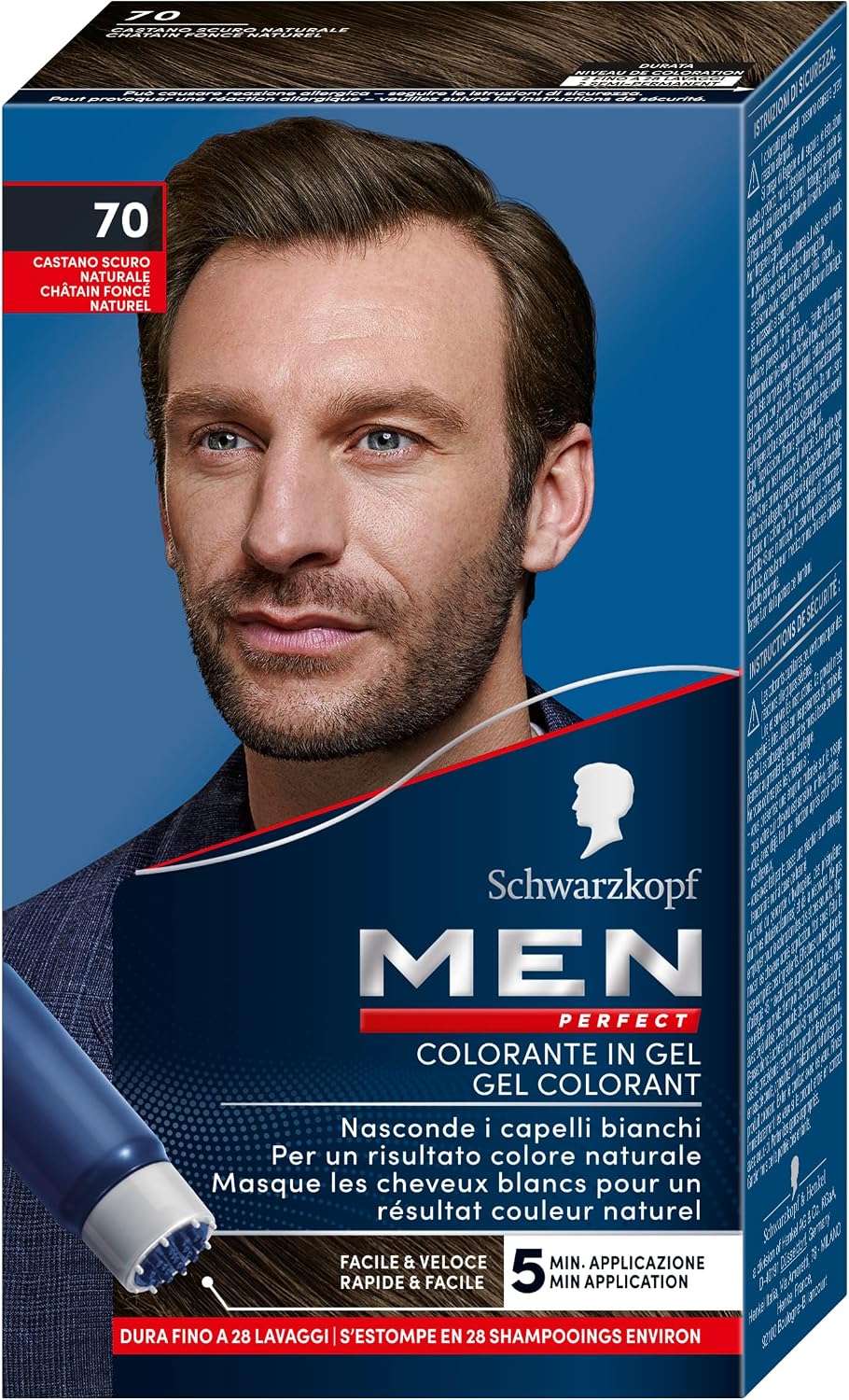 Detalle de Schwarzkopf Men Perfect Tinta Colorante in Gel – Castano Scuro Naturale 70