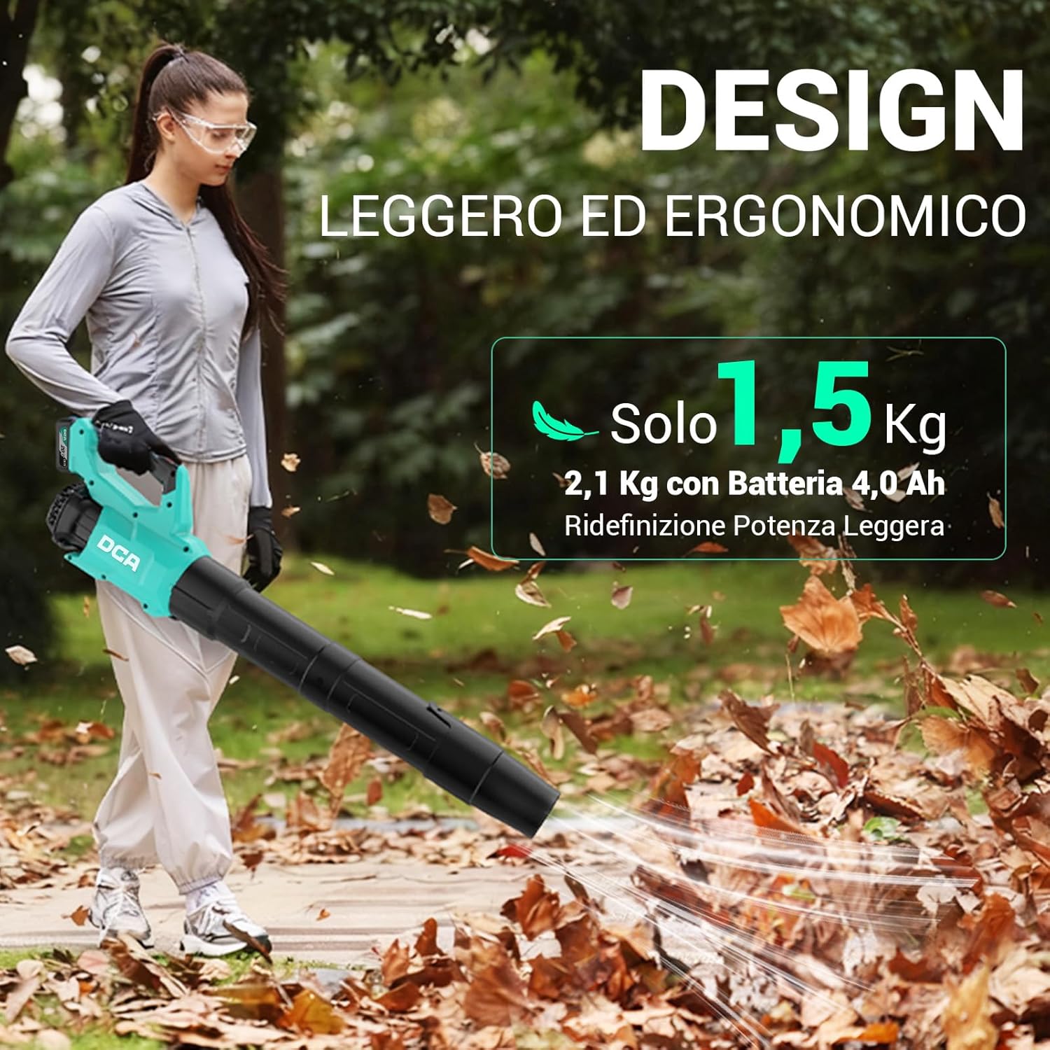 Thumbnail 2 de DCA Soffiatore per foglie a batteria 20V con motore brushless, 820 m³/h e velocità variabile (batteria 4.0Ah inclusa)
