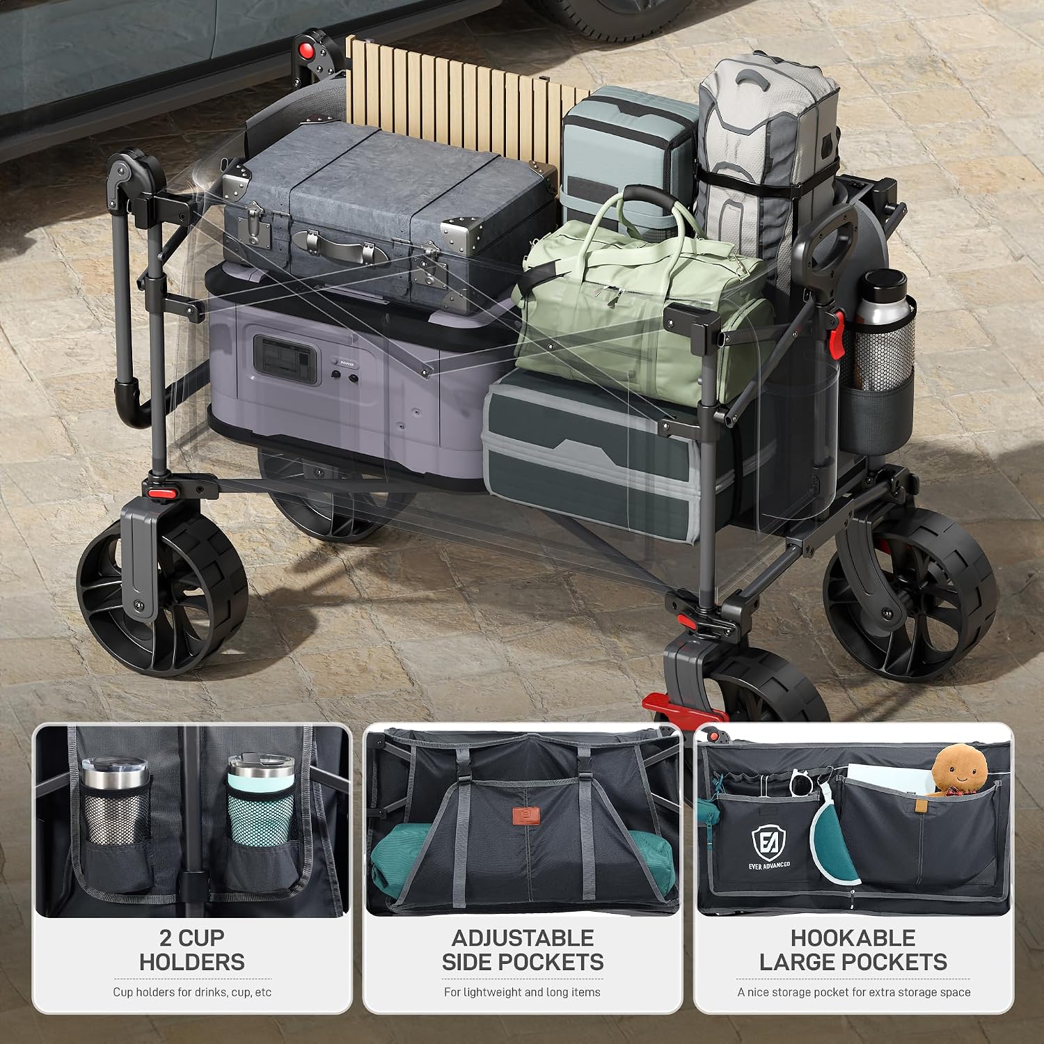 Thumbnail 5 de EVER ADVANCED 225L Festival Trolley on Wheels with Removable Canopy – a robust, high-capacity folding wagon for outdoor use