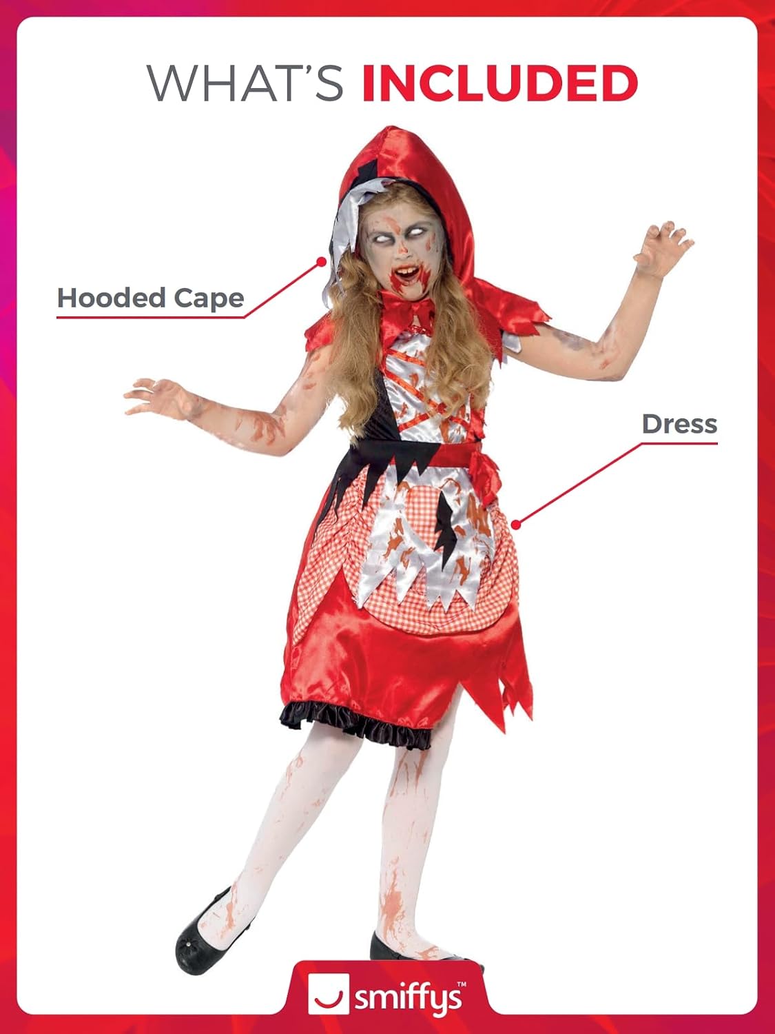 Detalle de Smiffys Kinder Zombie Miss Hood Kostüm, Kleid und Kapuzencape, Größe M (44285)