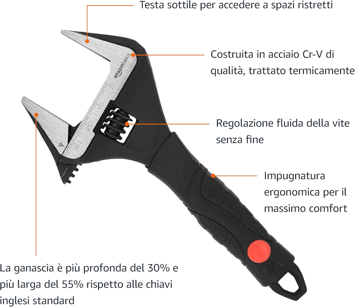 Detalle de Amazon Basics Chiave inglese regolabile 150 mm