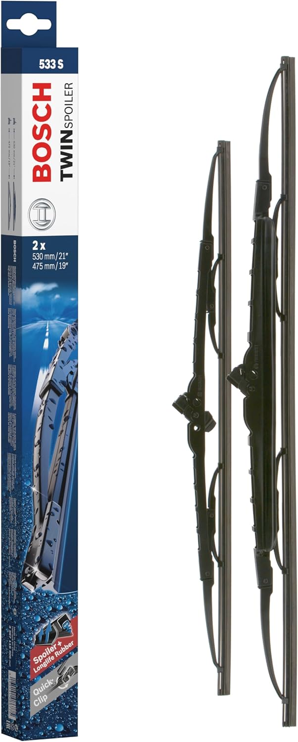 Detalle de Bosch Twin 533 S : jeu de 2 balais d’essuie-glaces de remplacement avant (530 mm / 475 mm) avec adaptateur Quick-Clip