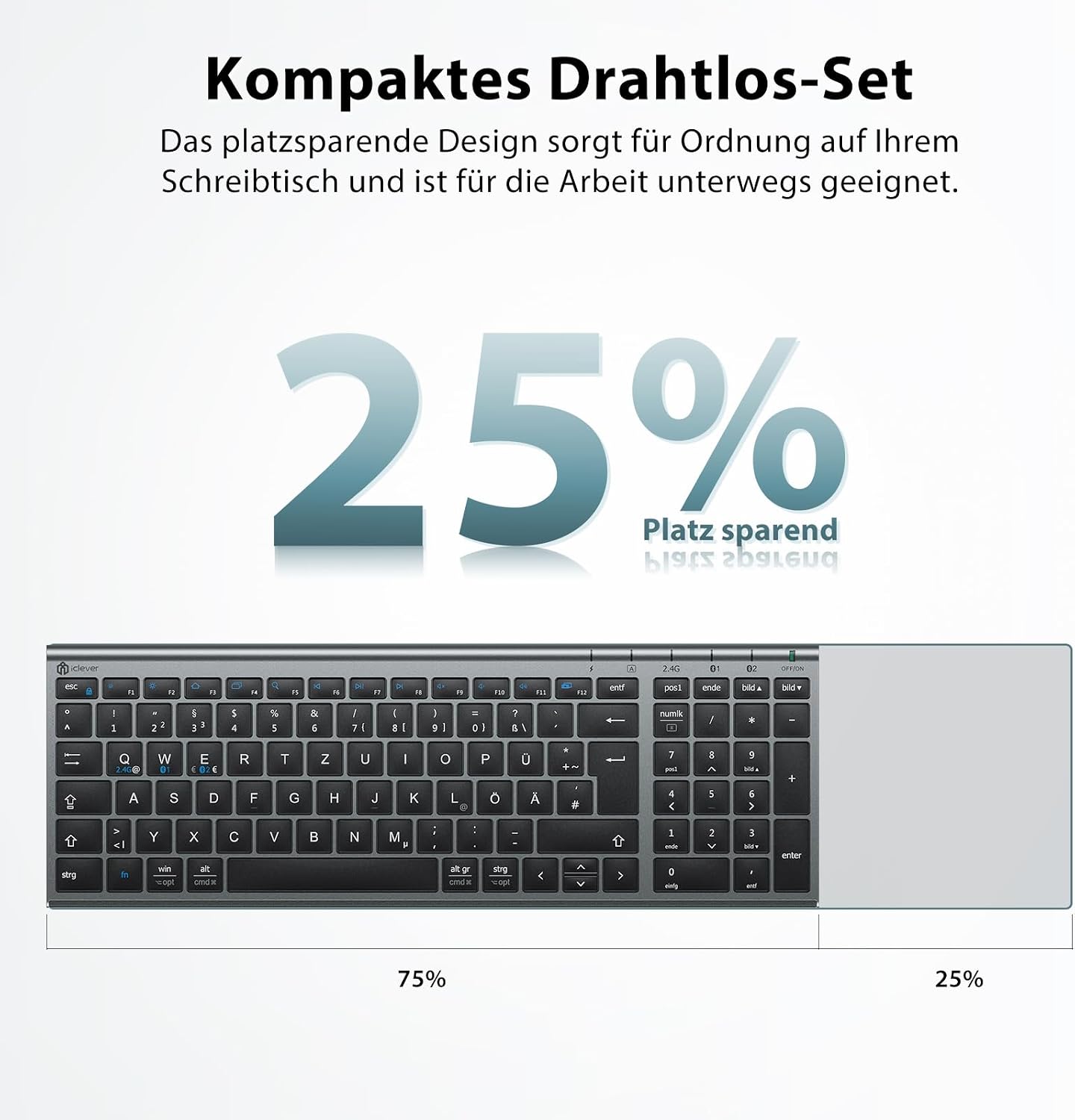 Thumbnail 5 de iClever Bluetooth Tastatur mit Maus Kabellos