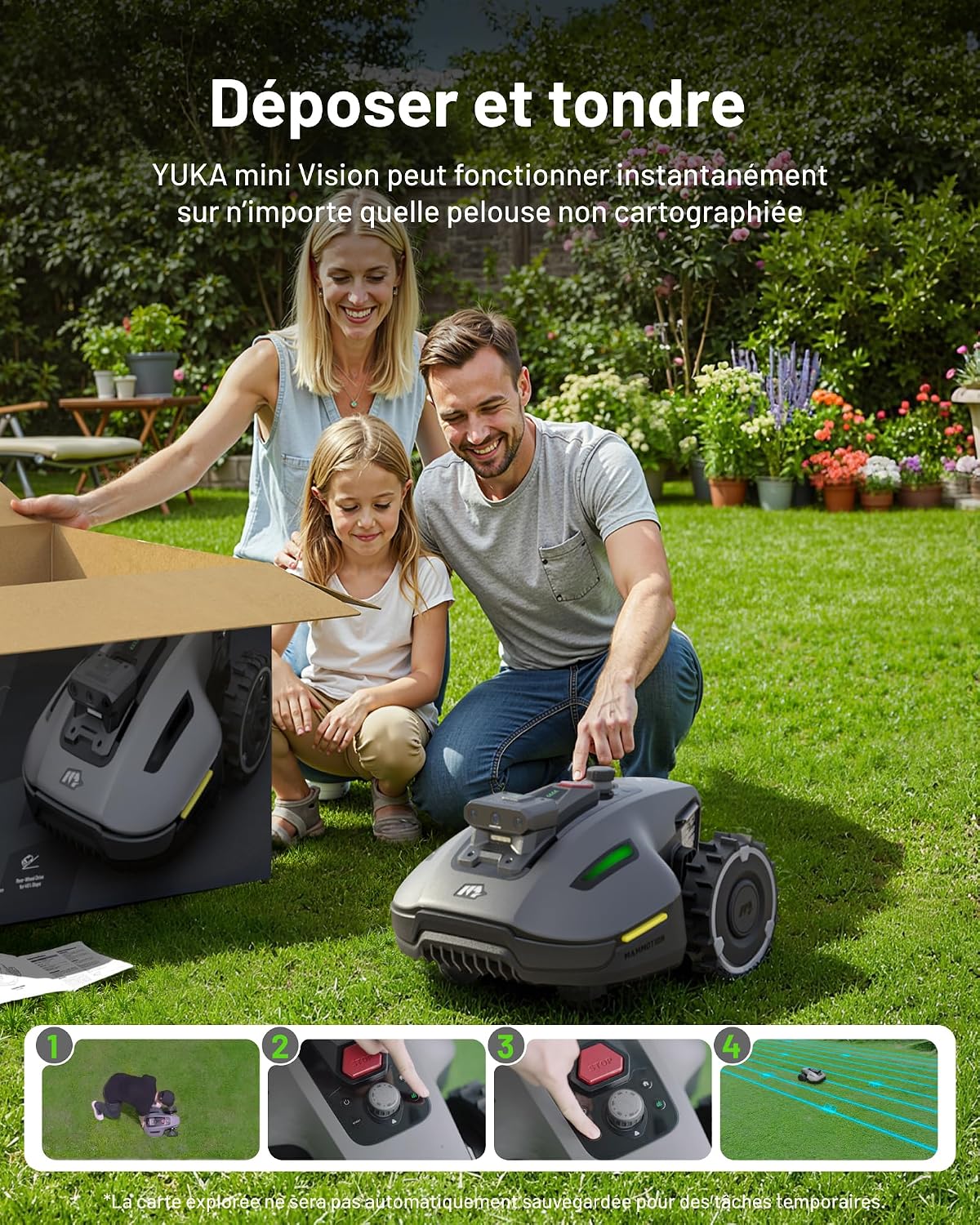 Detalle 2 de Mammotion YUKA Mini Vision : robot tondeuse sans RTK ni câbles, navigation Vision et triple caméra