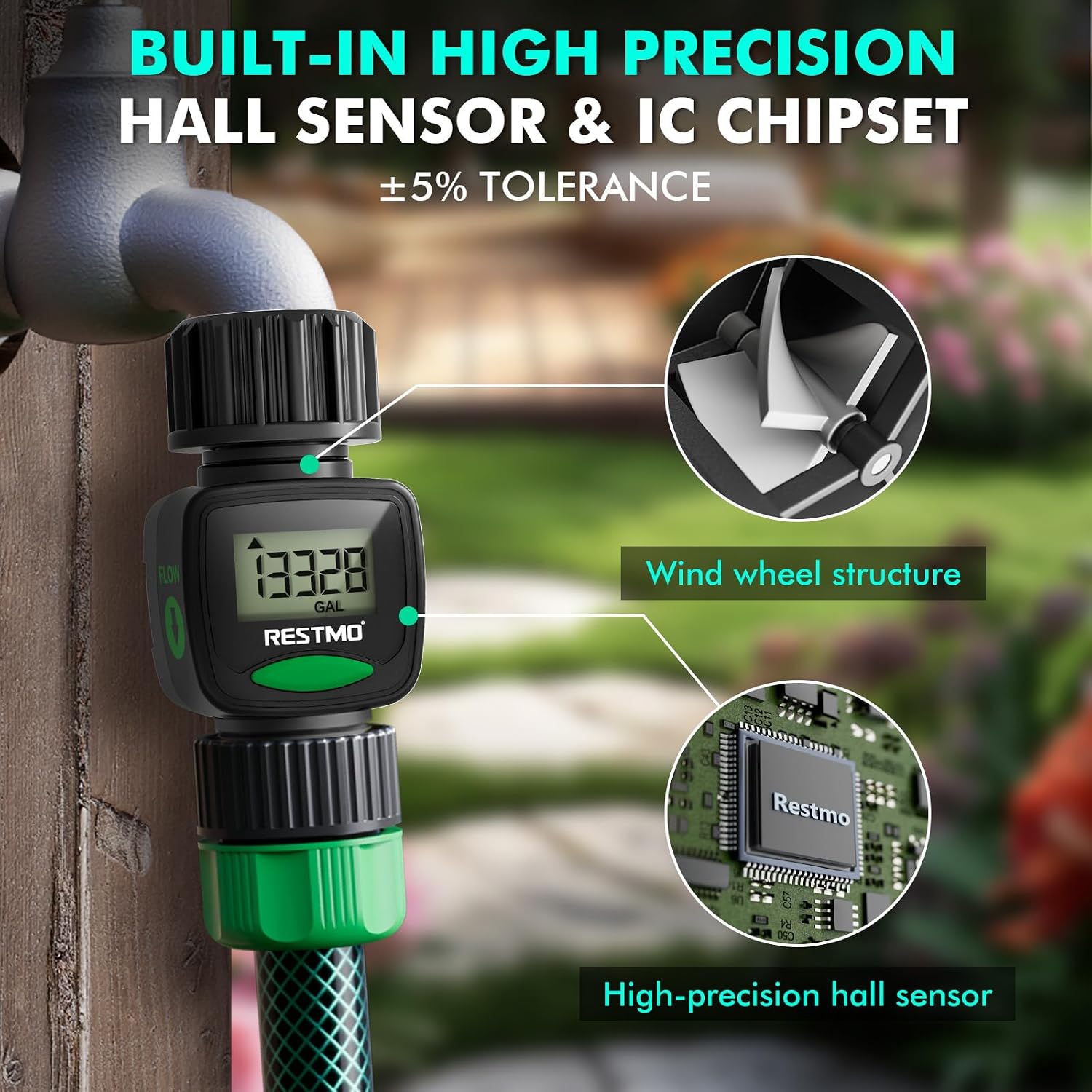Detalle 1 de RESTMO O-WM-4-BK Water Flow Meter with LCD and 4 Measurement Modes