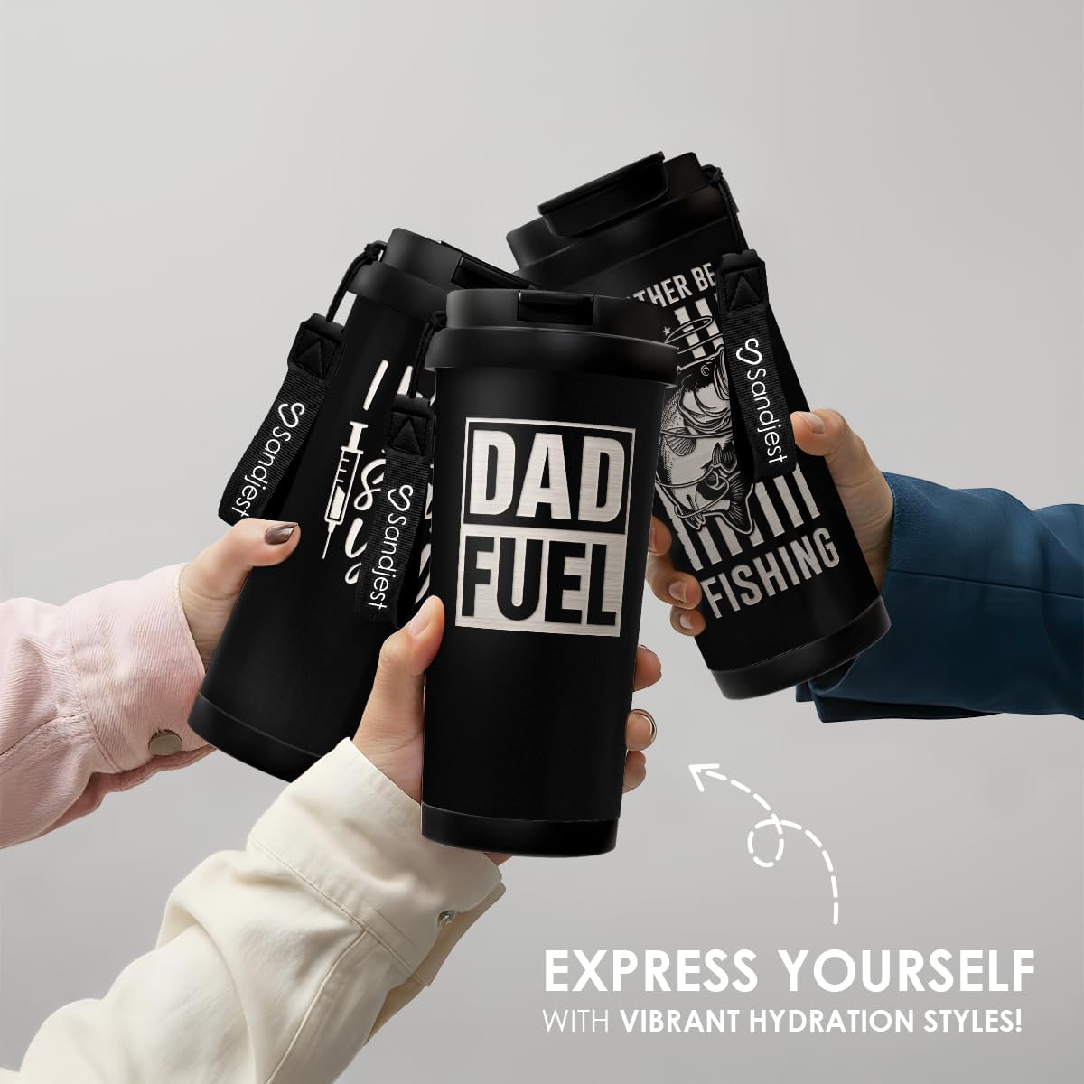 Detalle de SANDJEST Dad Fuel Tumbler from Daughter Son – 18 oz Stainless Steel with 2-in-1 Lid