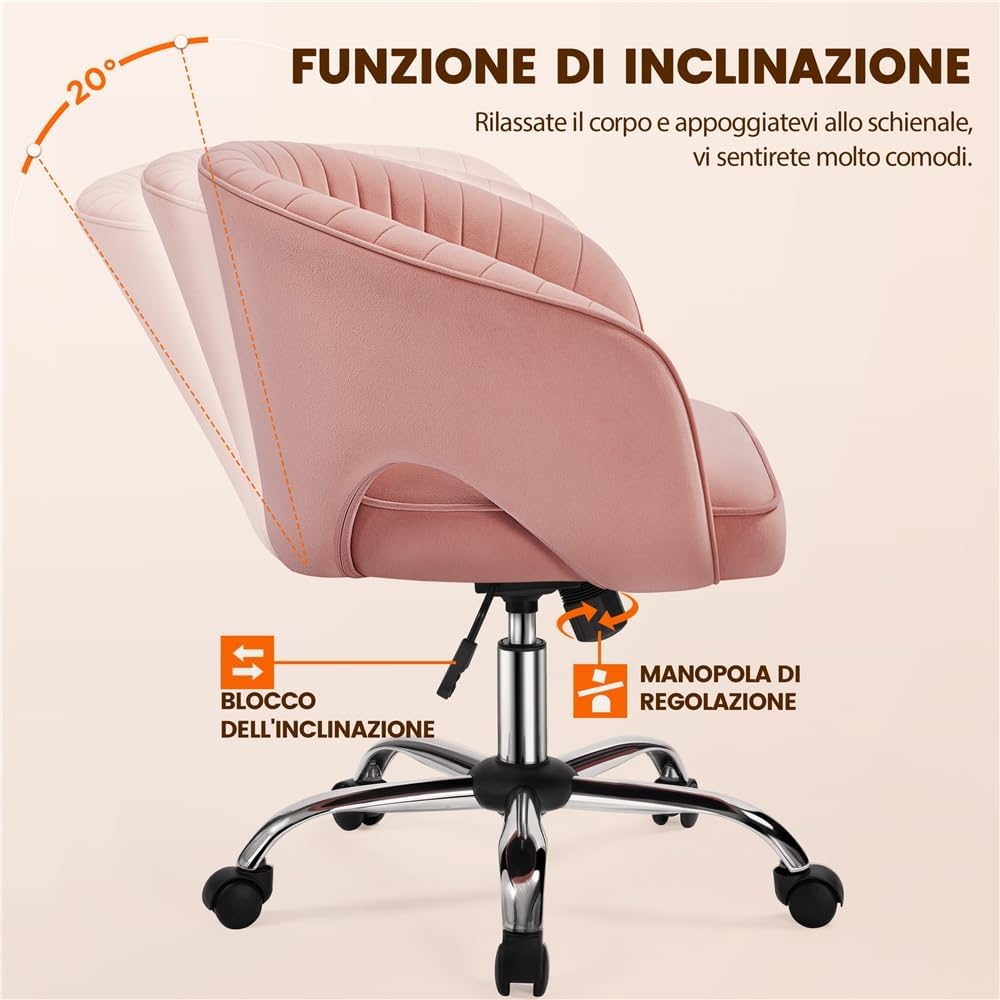 Thumbnail 5 de Yaheetech Poltroncina velluto rosa 46,5-56,5