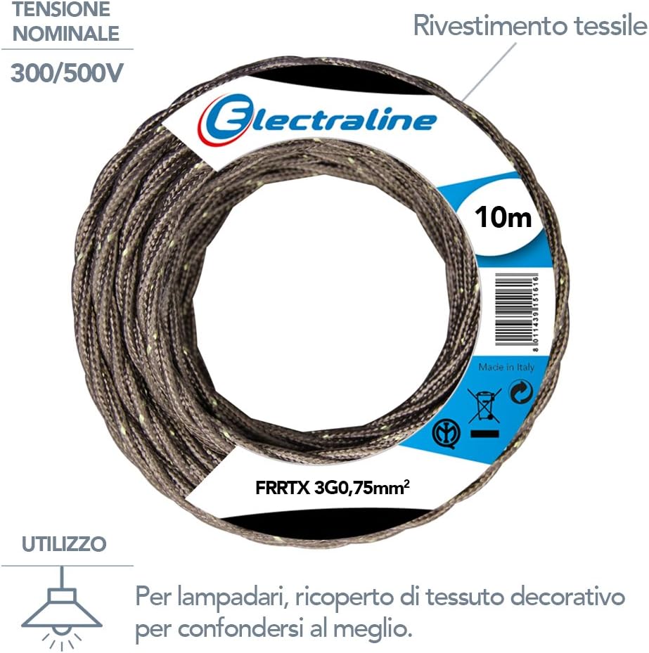 Thumbnail 1 de Electraline 16808 Cavo Tessile FRRTX 3G0.75 mm, 10 m, Marrone