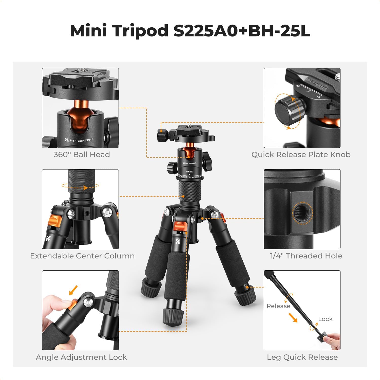 Thumbnail 2 de K&F CONCEPT Mini Desktop Tripod 52cm