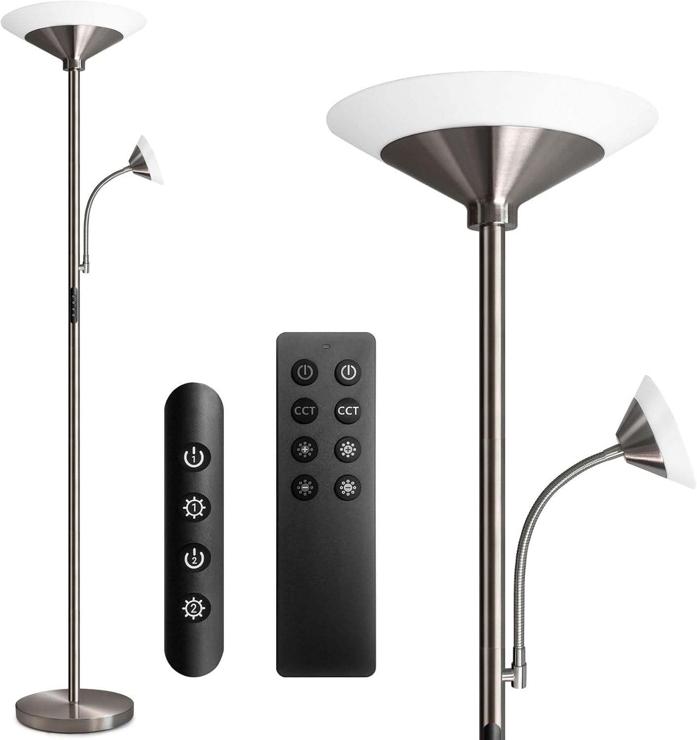 Detalle de BBHome Stehlampe Wohnzimmer LED – 27W Deckenfluter mit 6W Leselampe, dimmbar (3000–6500 K) und Fernbedienung