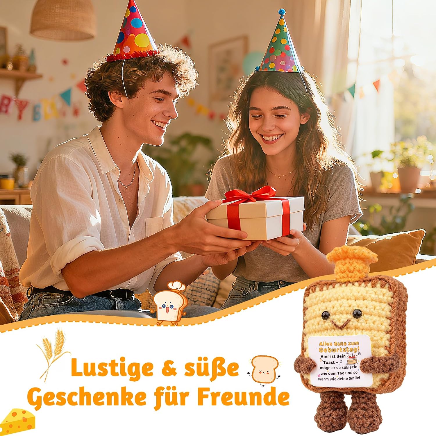Detalle de Mwmoeen Positive Toast – Handgestrickter Toast als aufmunterndes Geburtstagsgeschenk