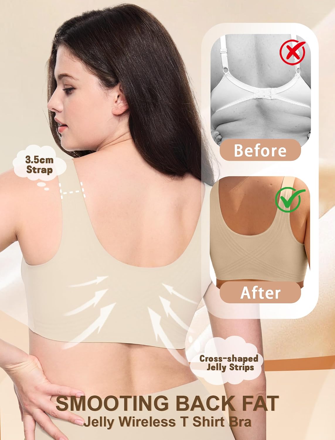 Detalle de Jelly Wireless Bra Plus Size: Supportive Seamless Full-Coverage Push-Up (No Underwire)