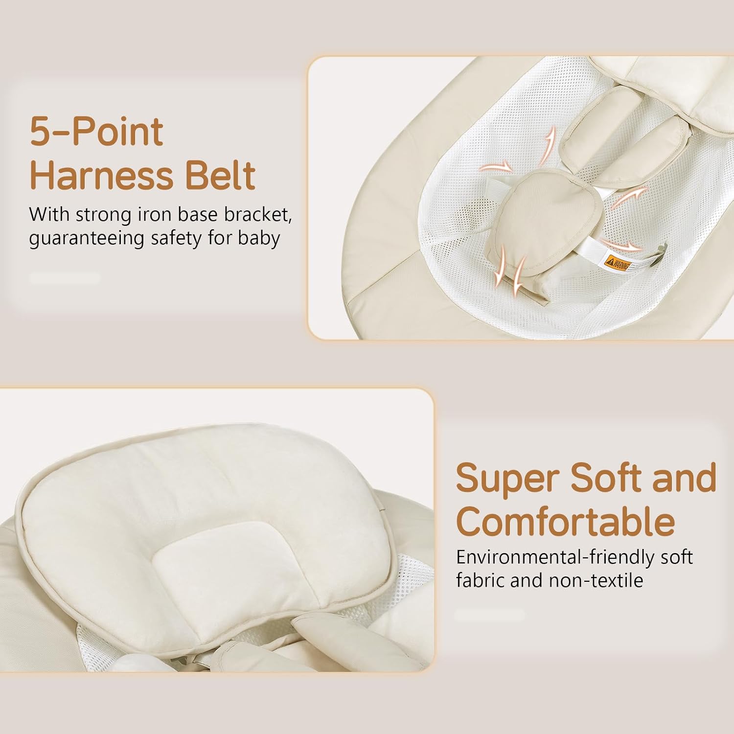 Detalle 2 de Ansha Baby Portable Electric Infant Swing, Beige, Bluetooth and 5-Point Harness