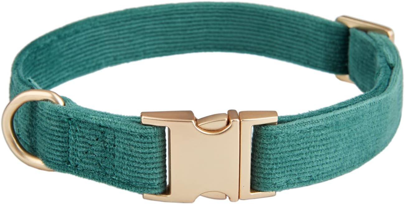 Detalle de YUDOTE Ultra-soft dog collar in natural cotton corduroy (small) – bottle green