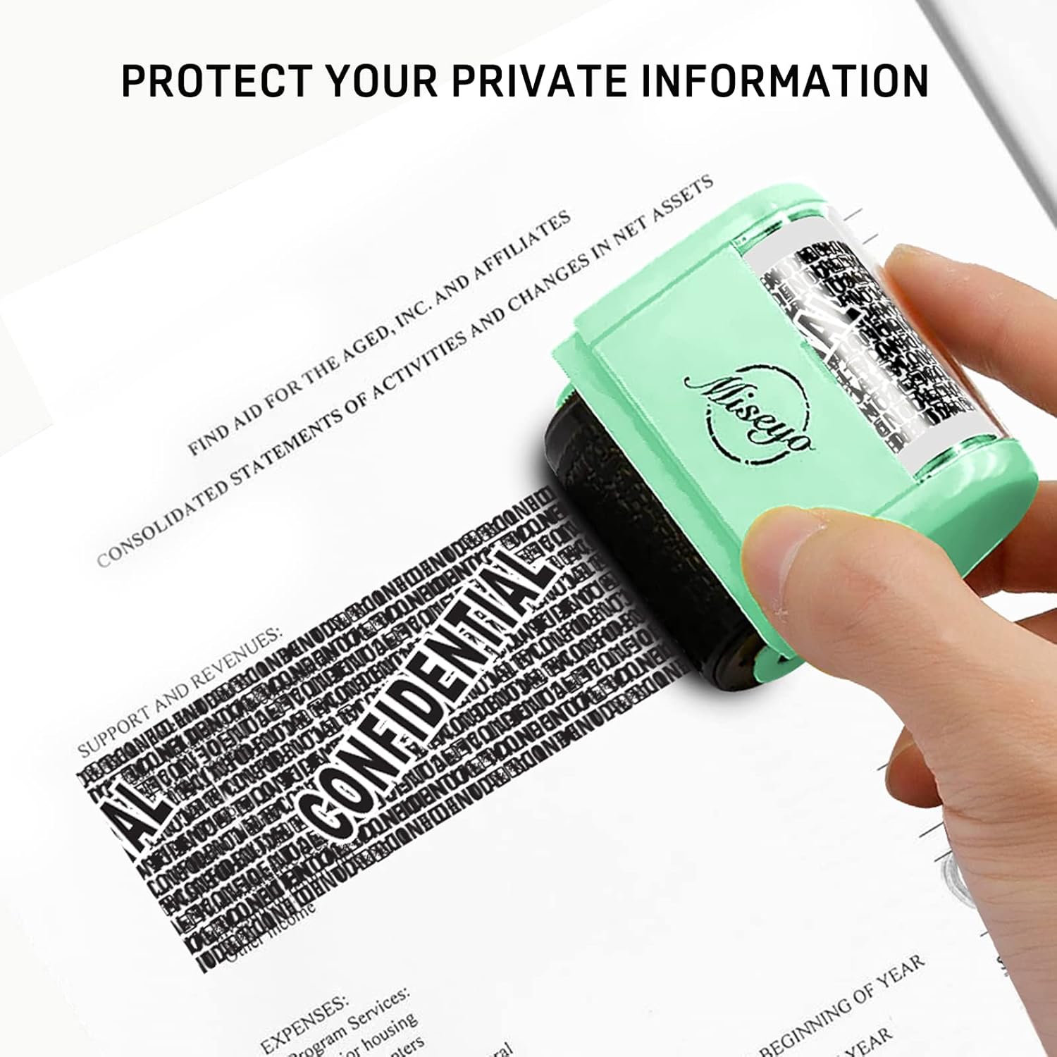 Thumbnail 3 de Miseyo Identity Theft Protection Roller Stamp Set (Mint Green) with 6 Refill Ink