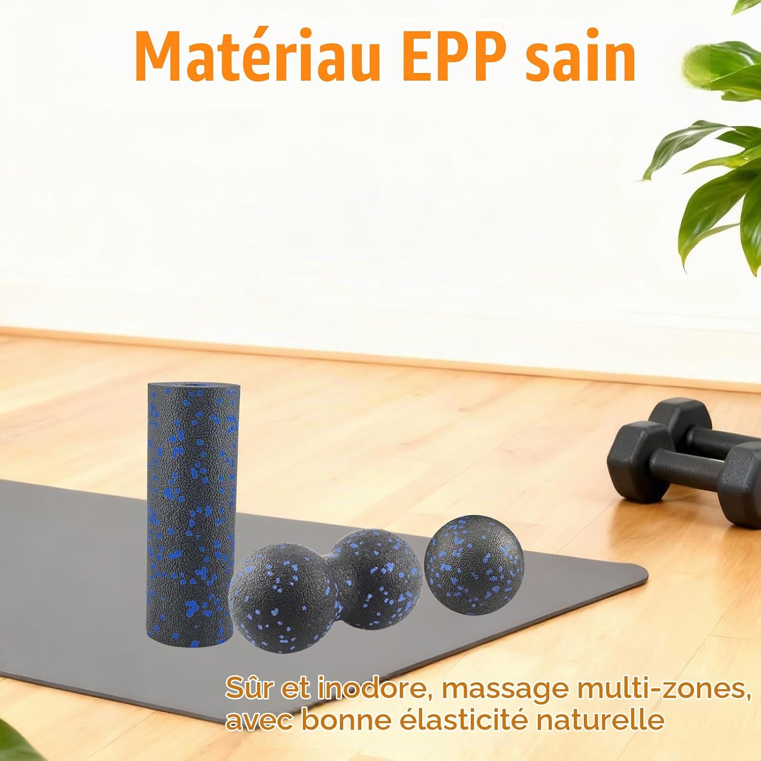 Detalle 2 de LINLINOI set met 3 massageballen en fasciarol van EPP-schuim