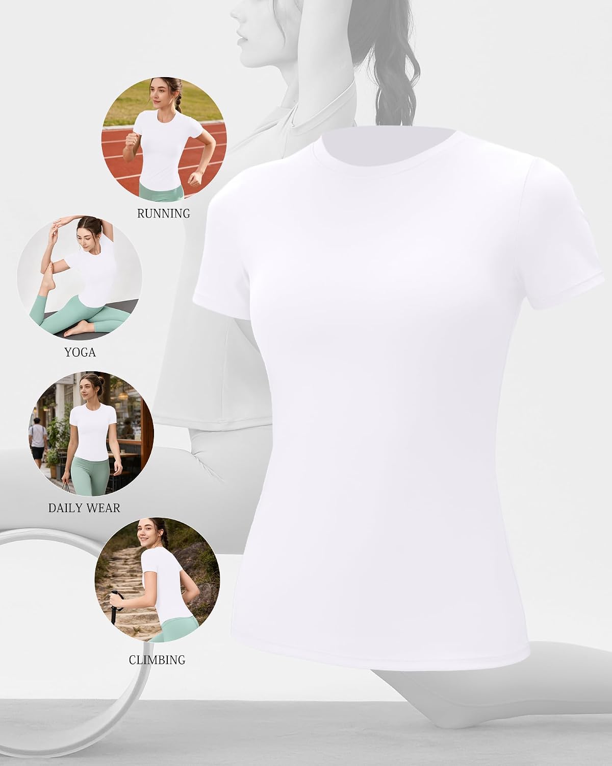 Detalle de POIHIDE Seamless Gym T Shirts Women Short Sleeve – Tummy Control Compression Top