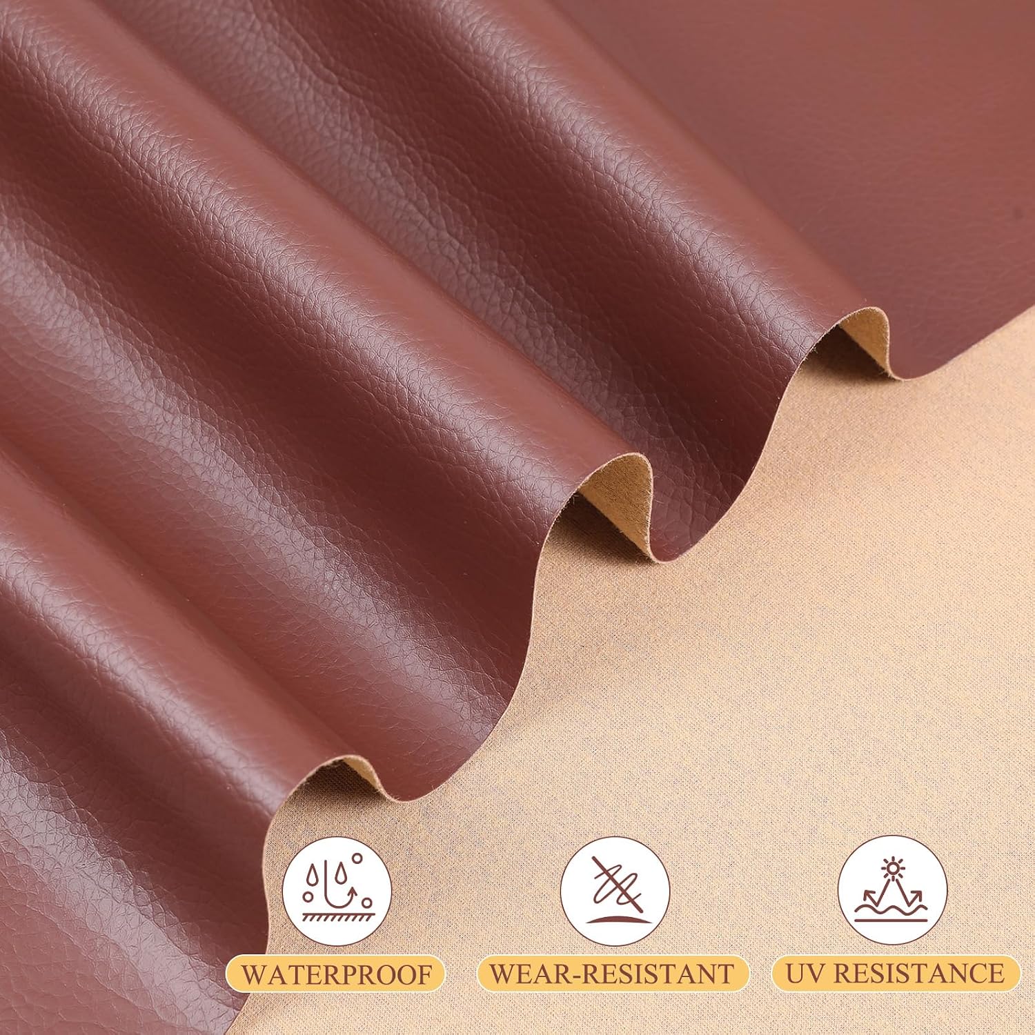 Detalle de Konelia Faux Leather02 Upholstery Fabric, 0.7 mm Pebbled PU, Chocolate Brown, 55 x 180 in
