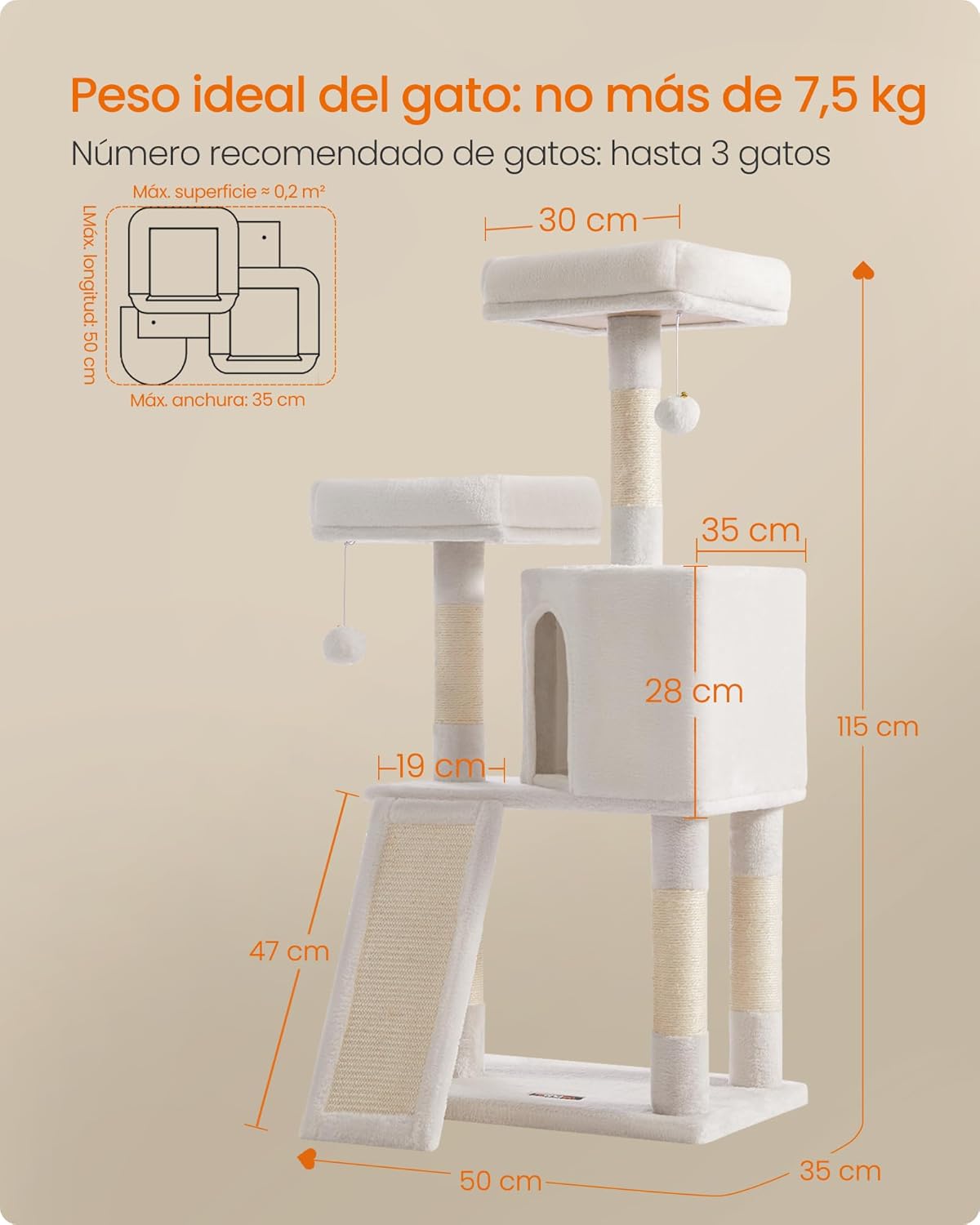 Thumbnail 4 de Feandrea PCT141W02 árbol para gatos 115 cm