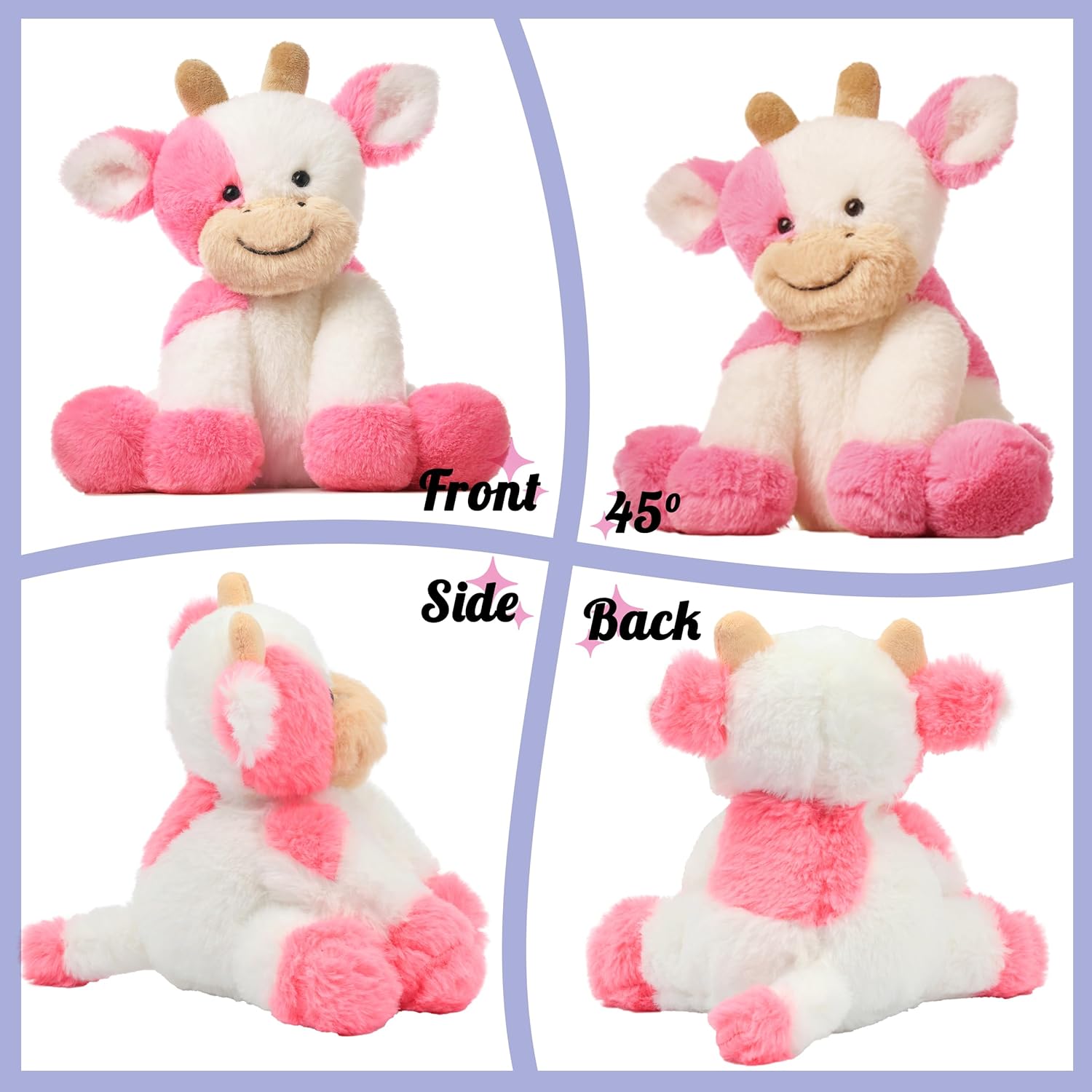 Detalle 2 de Hopearl Niedliche Kuschelkuh In Erdbeerrosa – Weiches Milchkuh Plüschtier, 23 cm, als Kuschelgabe für Jungen & Mädchen
