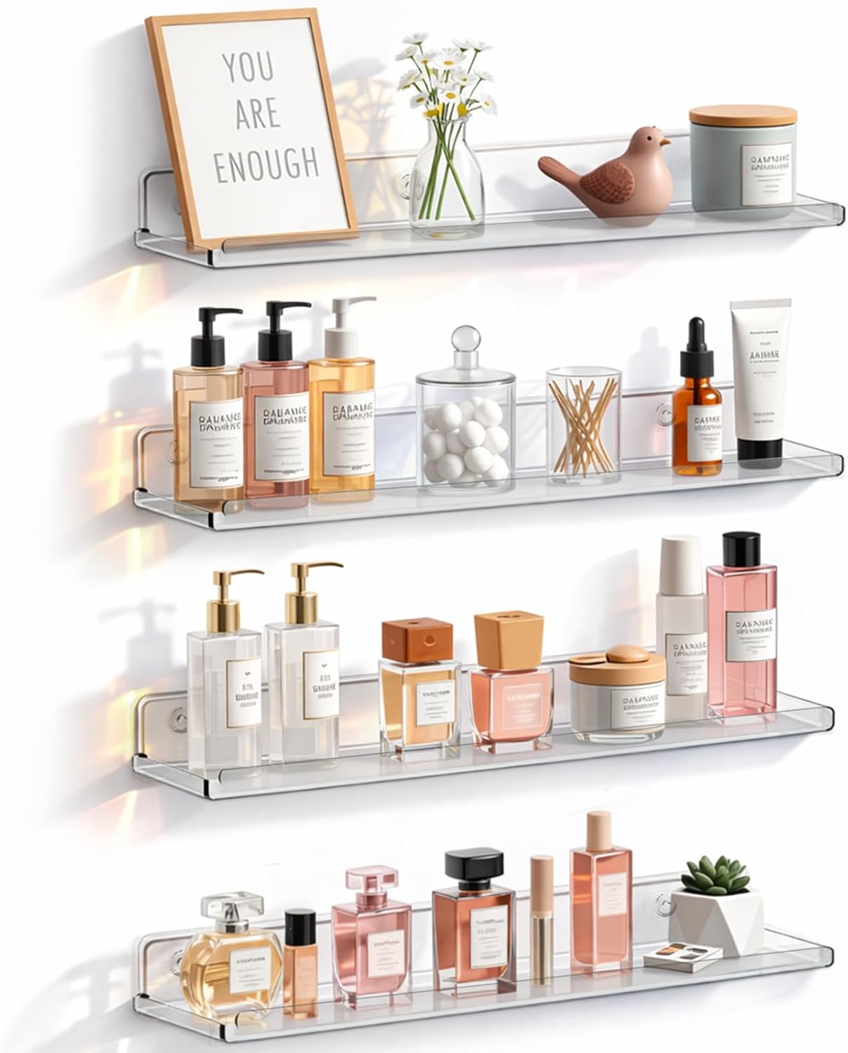 Lifewit 14" Clear Acrylic Floating Shelves for Bathroom, Organizer Wall Rack (4-Pack)