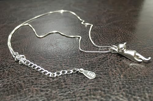 Detalle de ONDEGO 925 Silber Katzenanhänger Halskette – zarte Katzenliebhaber-Schmuckkette, verstellbar 42–46 cm