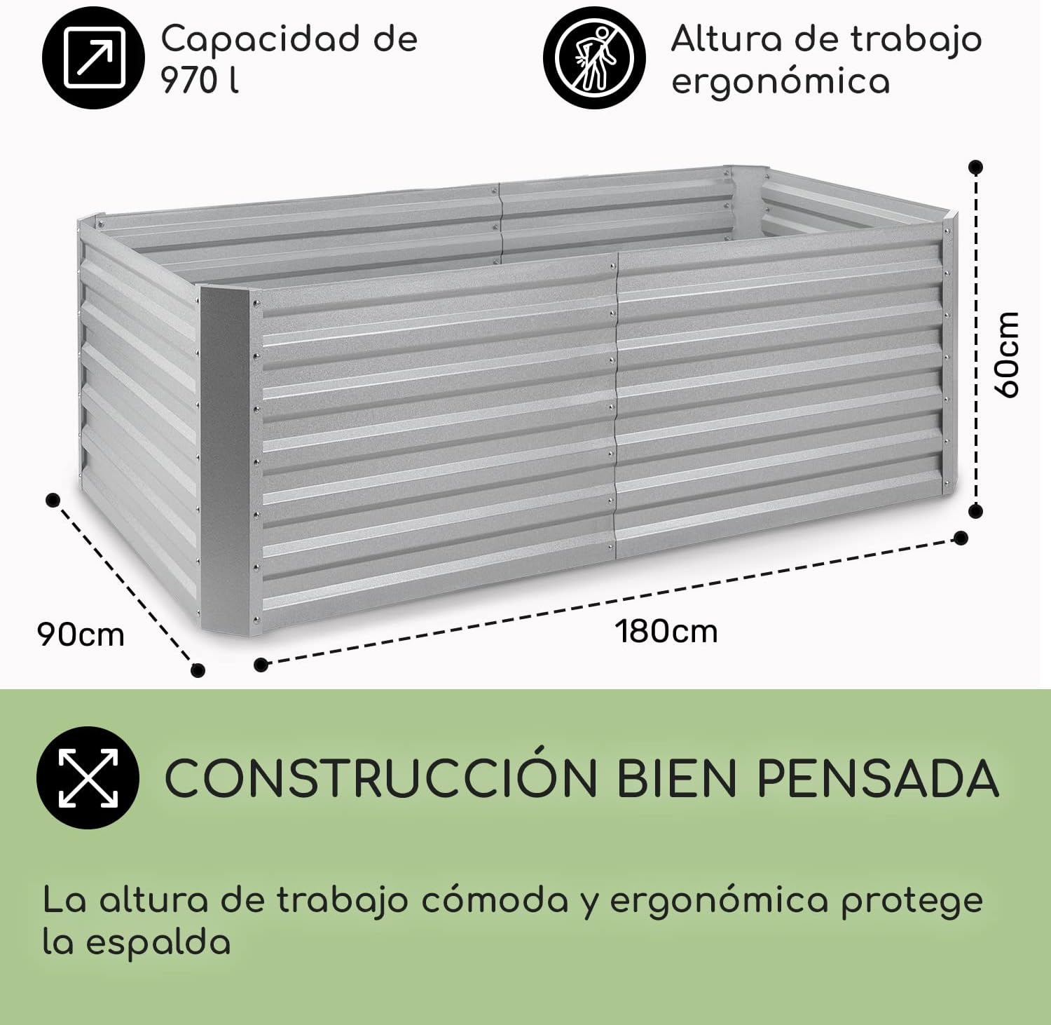 Thumbnail 4 de Blumfeldt High Grow Straight bancal galvanizado 180×60×90 cm 🌱