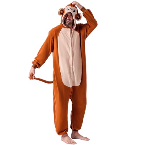 Thumbnail 6 de Spooktacular Creations Adult Monkey Costume Jumpsuit, Medium, Plush Fleece with Hat and Tail