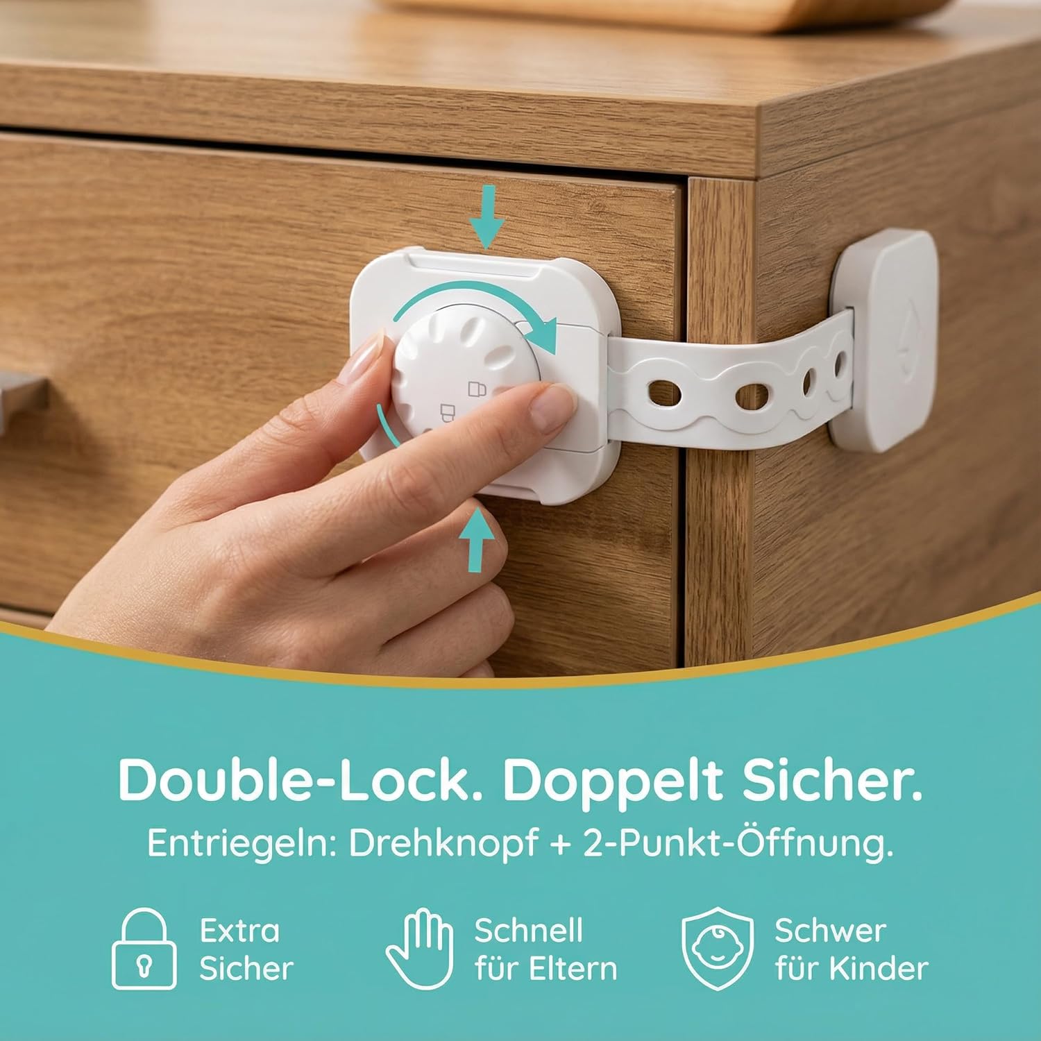 Thumbnail 3 de Homery 6x Kindersicherung Schrank – schubladensicherung mit 3M-Kleber, längenverstellbar (ohne Bohren)