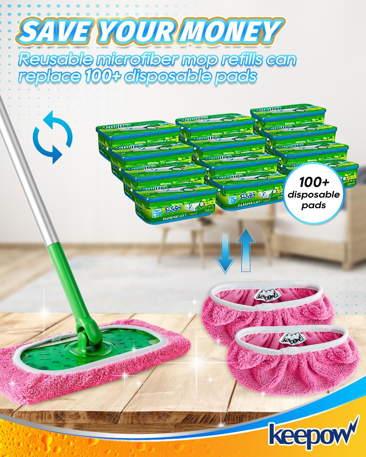Detalle de Keepow 5701MCA8 Reusable Mop Pads, 8 Pink Coral Fleece Covers
