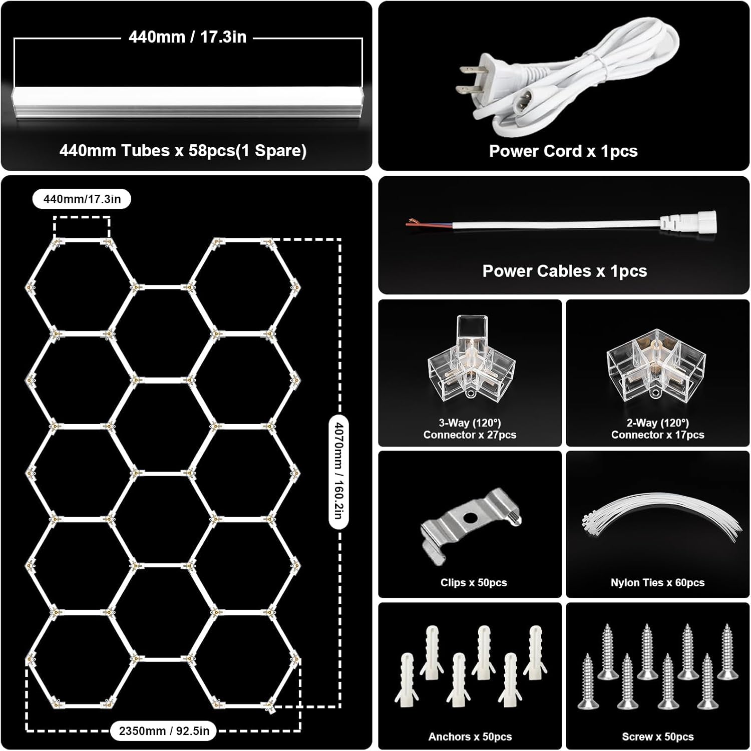 Thumbnail 5 de Hexagon LED Garage Lights, 456W, 6500K – Honeycomb Ceiling Light (14-HEX) for Garage, Workshop and More