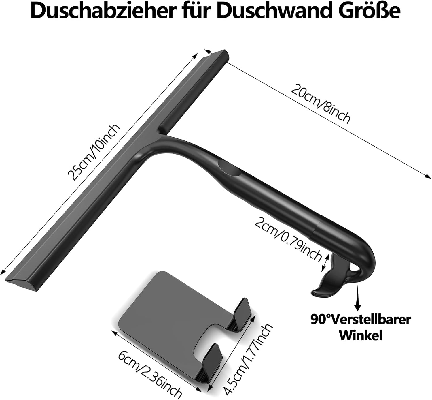 Thumbnail 4 de Duschabzieher Schwarz (Silikon, 25 cm) mit integriertem Haken – einteilig, streifenarm für Dusche & Glas