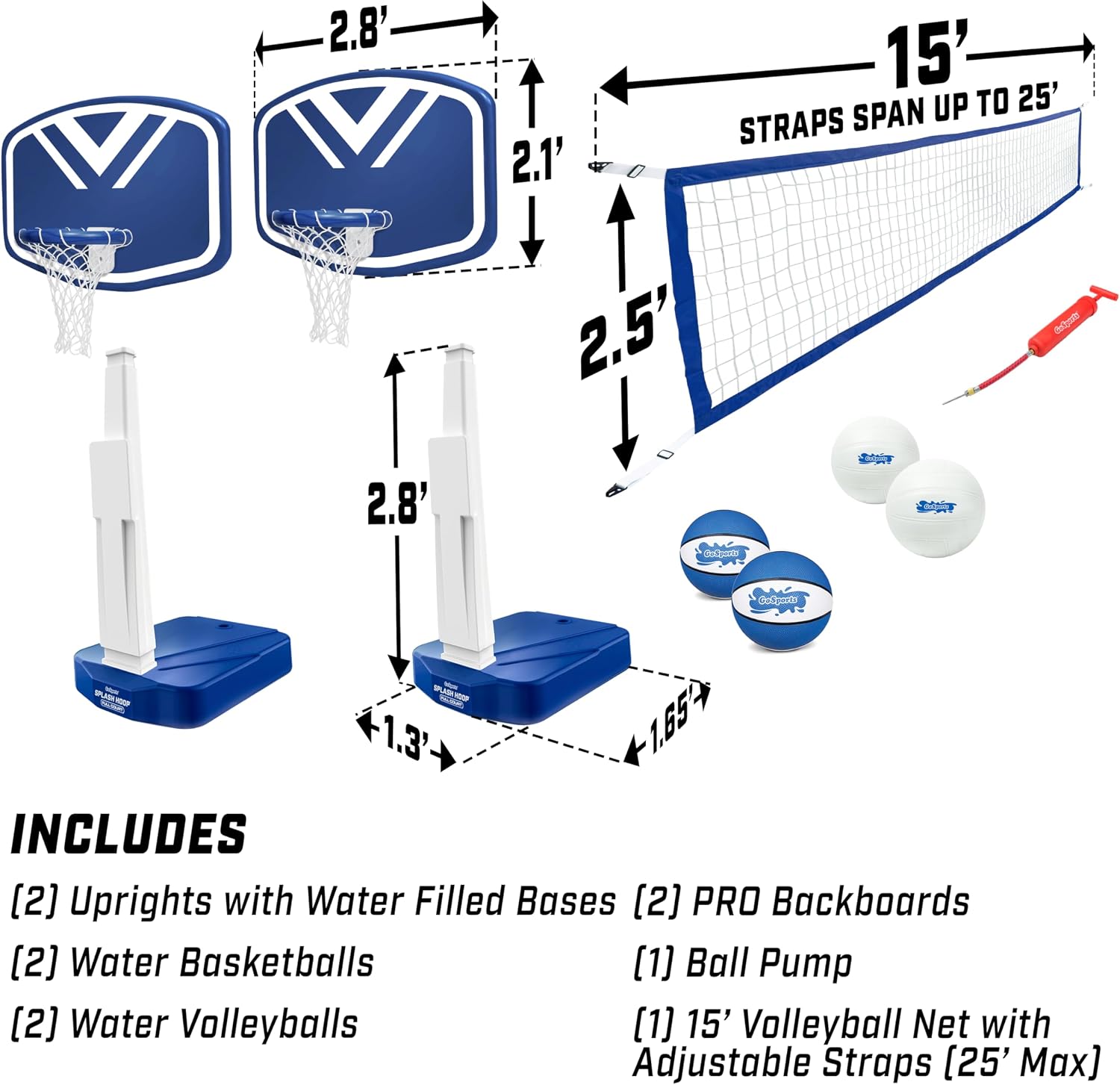 Detalle de GoSports Splash Hoop 2-in-1 Full Court Pool Basketball & Volleyball Game Set