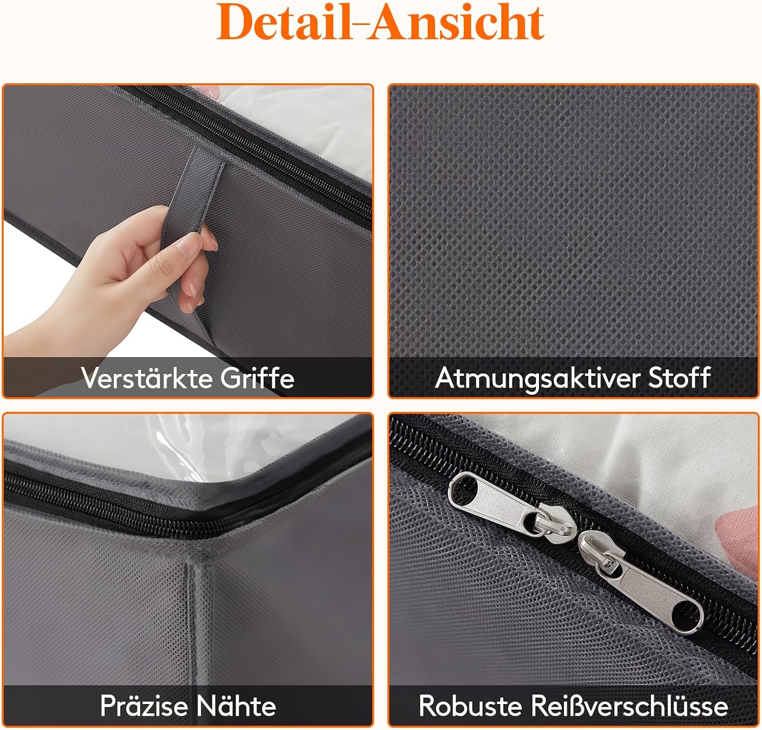 Detalle de Lifewit Unterbett-Aufbewahrungsbox 40 L (2er-Set), faltbar mit Deckel – grau