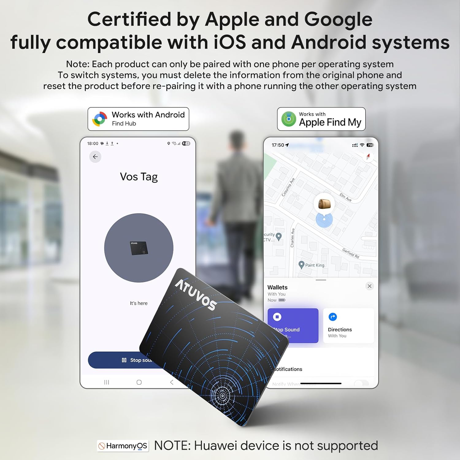 Detalle de ATUVOS Dual System Card Tracker – 2 Pack: Thin, Wireless Charging, Bluetooth Finder for Find My and Google Find Hub