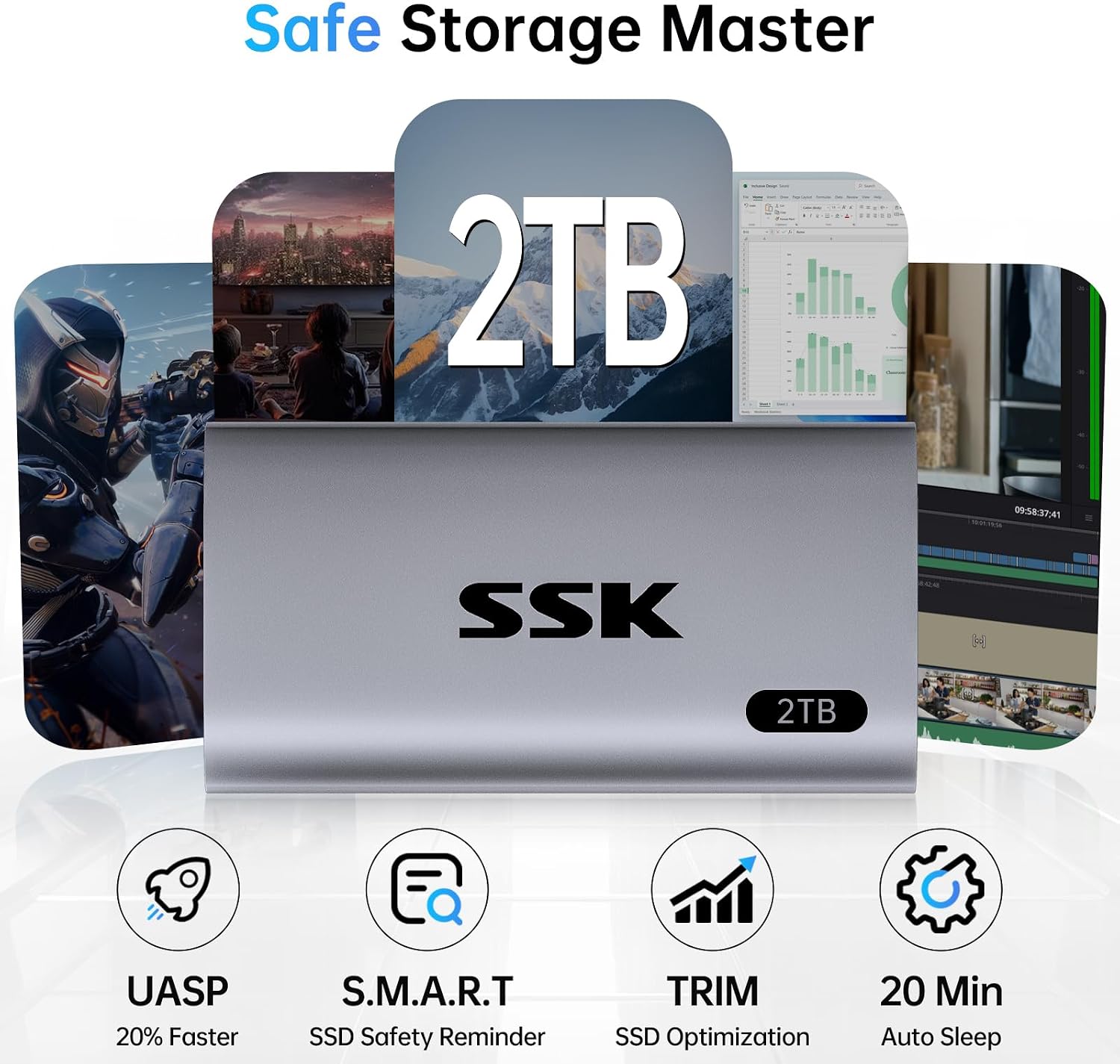 Thumbnail 3 de SSK 2TB Portable SSD External Drive — USB 3.2 Gen2, up to 550MB/s