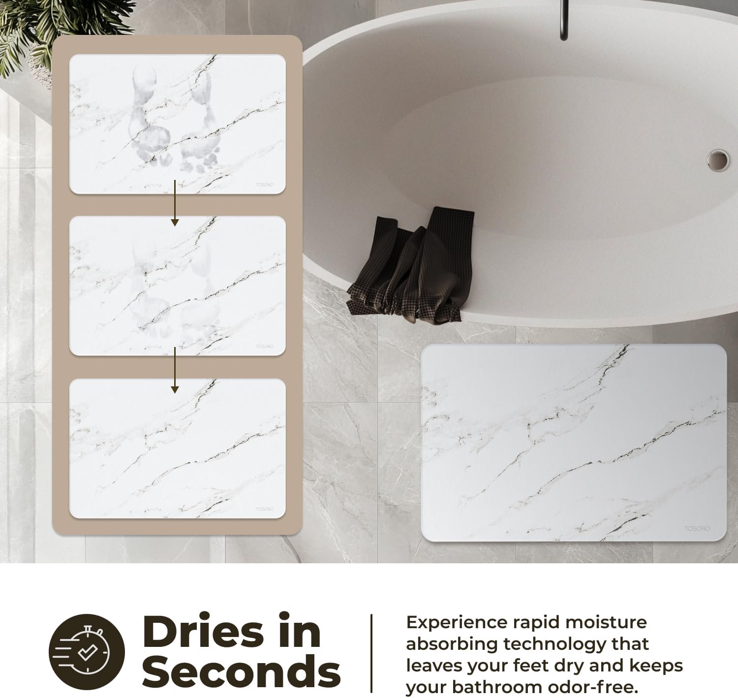 Thumbnail 2 de TOSORO Stone Bath Mat: Diatomaceous Earth Non-Slip Quick-Drying Shower Mat (23.5 x 15) – Sandstone