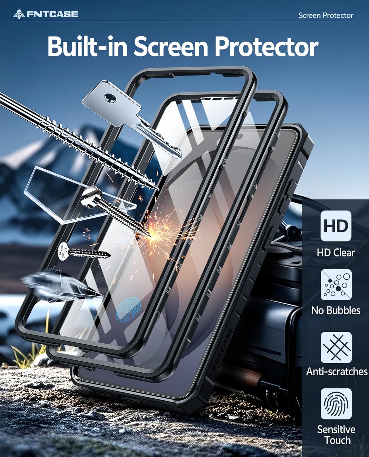 Detalle de FNTCASE for Samsung Galaxy S26 Ultra Case with Built-in Screen Protector, Kickstand & Rugged TPU Protection