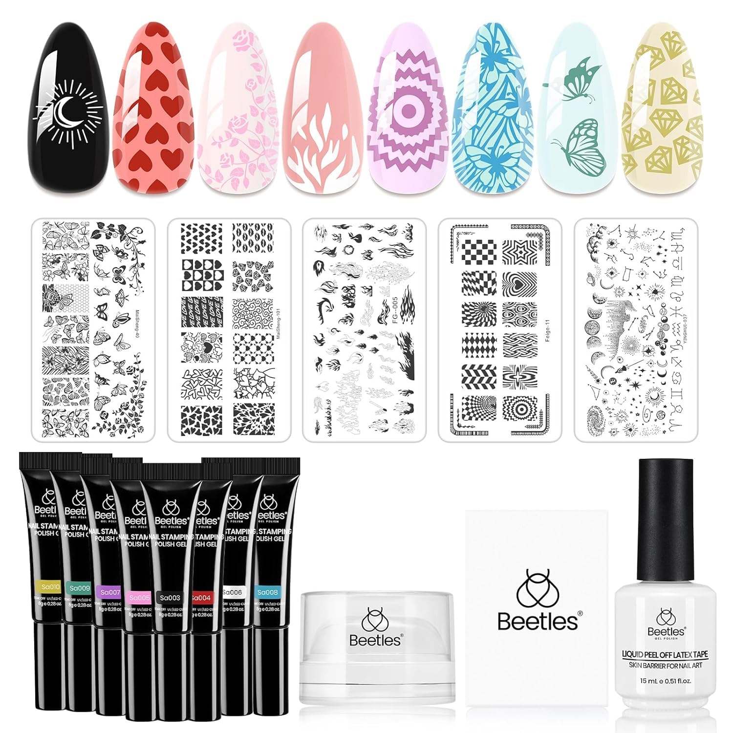 Detalle de Beetles Nail Stamping Gel Kit, 8 Colors