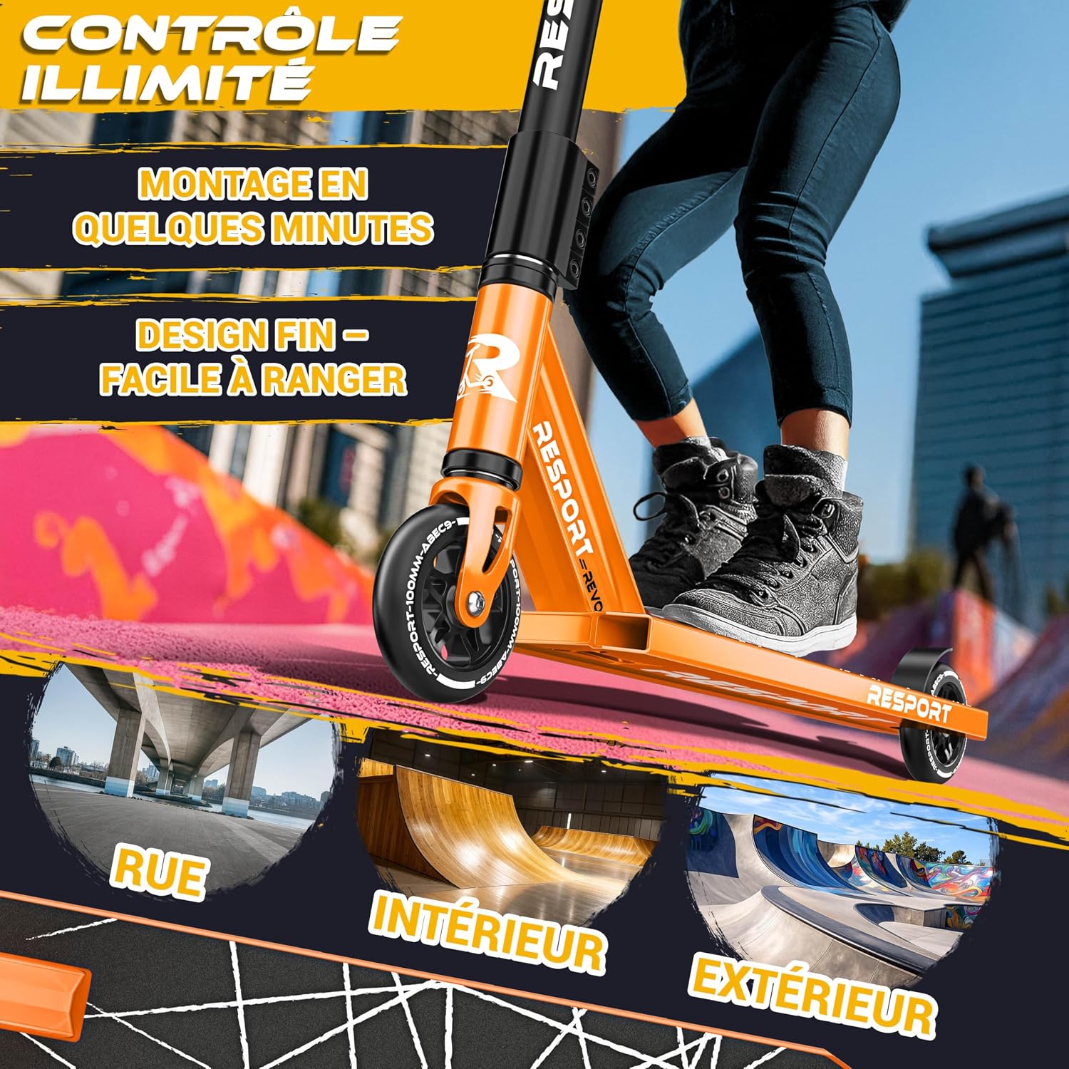 Thumbnail 3 de RE:SPORT Trottinette Stunt Revo – freestyle pour tous les niveaux (100 mm, barre en Y, ABEC 9)