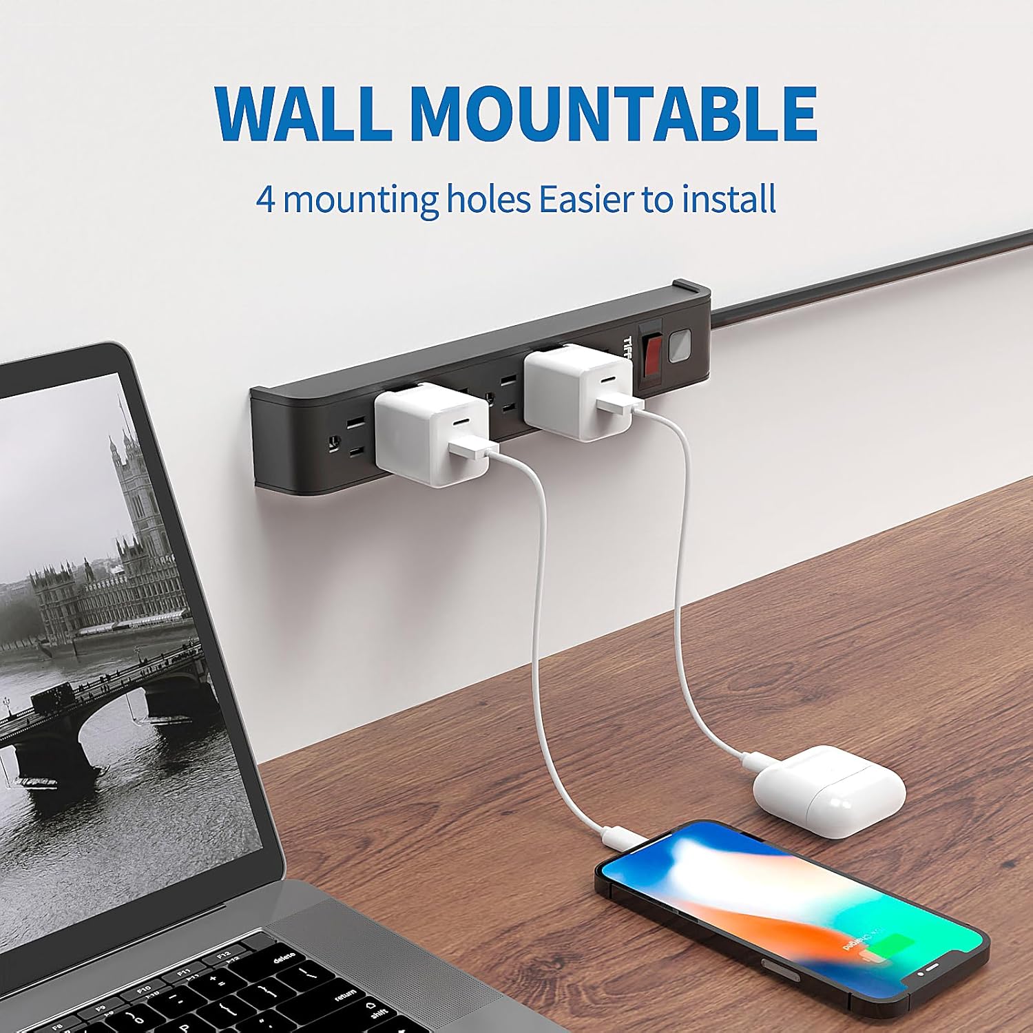 Detalle de Power Strip Surge Protector with 6 Outlets and 6-Foot Cord (600 Joules) – ETL Listed