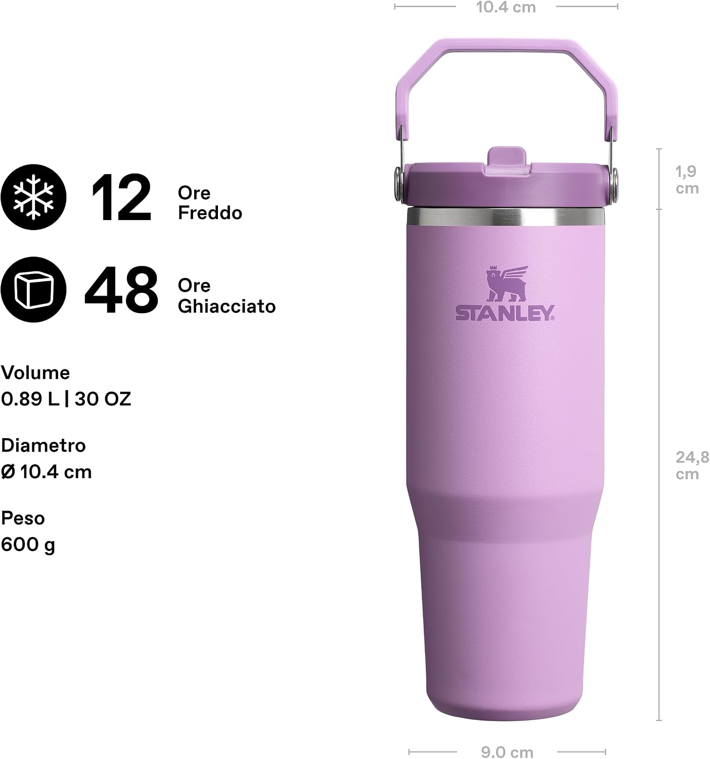 Detalle de Stanley Flip Straw Tumbler 1.0 Borraccia Con Cannuccia 0.89L Lilac: borraccia termica a prova di perdite per viaggiare e allenarsi
