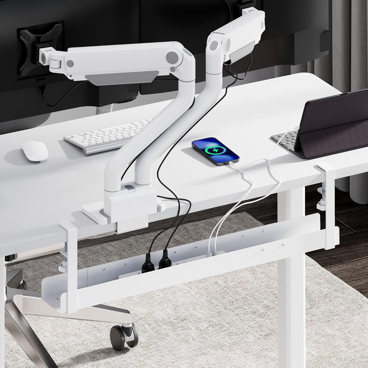 Detalle de Mimoke goulotte de câbles de bureau extensible 800 à 1200 mm (blanc) – montage par serrage