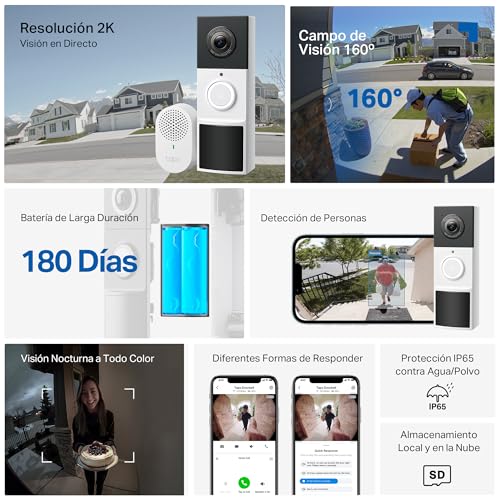 Thumbnail 1 de Tapo D210: Timbre Inalámbrico con Cámara 2K para Exterior, Audio Bidireccional y Detección de Movimiento