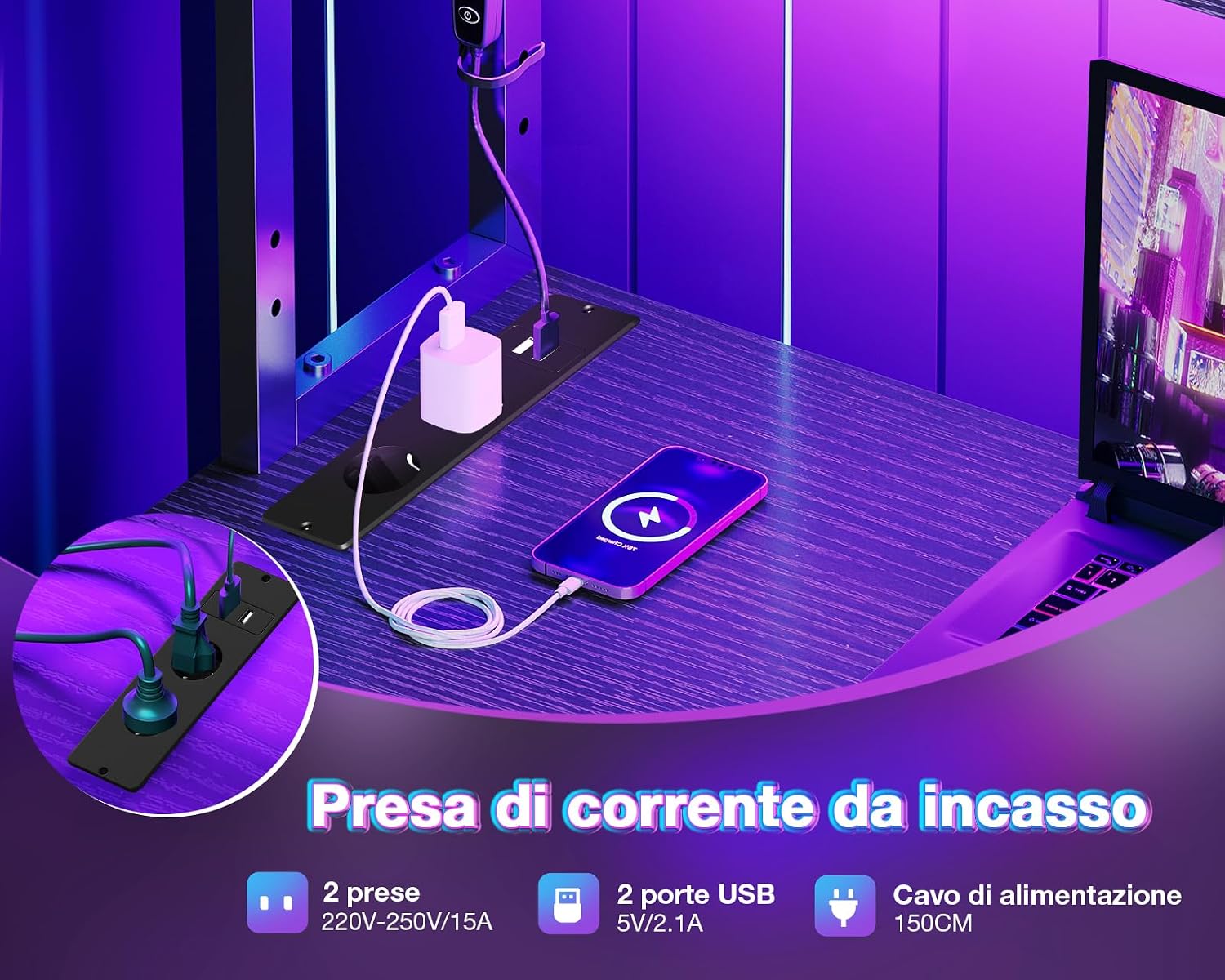 Thumbnail 3 de Coleshome Scrivania Gaming Angolare 135 × 100 cm