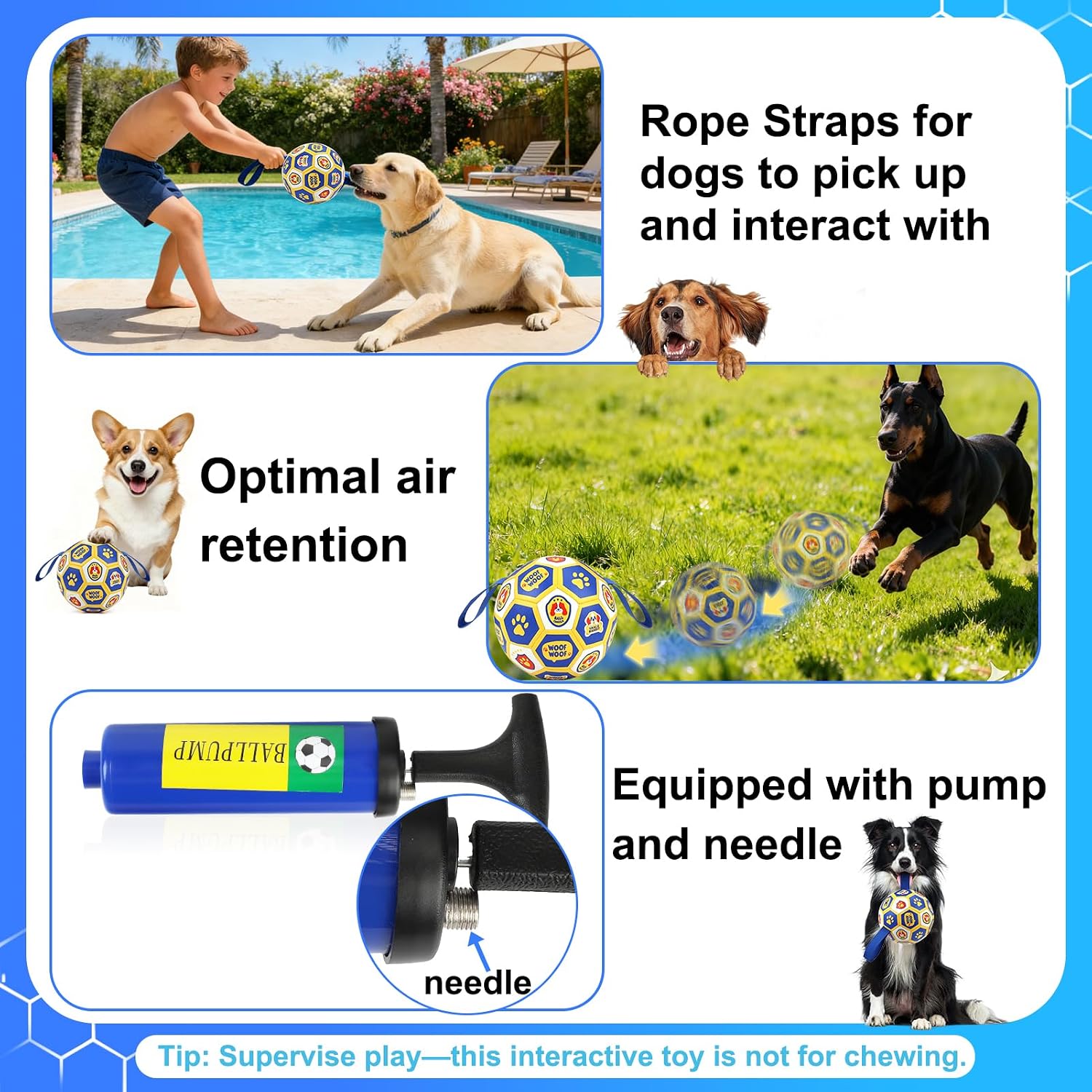 Detalle 2 de Vivifying Fußball-Hundespielzeug 8 Zoll (World Cup Edition) mit Luftpumpe – interaktiver Ball für drinnen & draußen
